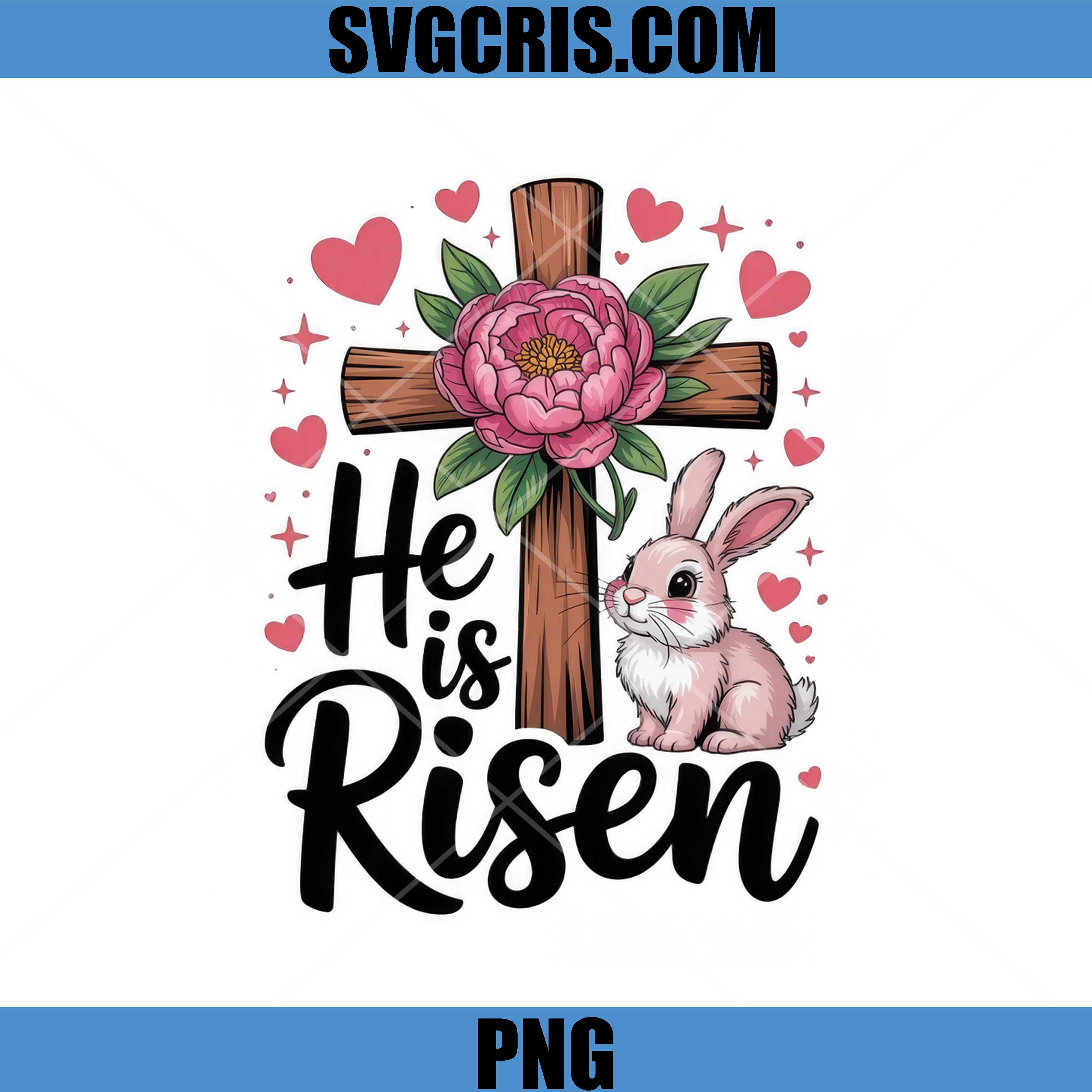 He Is Risen Cross Bunny PNG, Easter Flower Bunny PNG