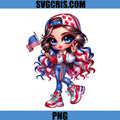 Cute USA Flag Girl With Cap PNG, Patriotic Chibi Girl PNG, Girl 4th July PNG