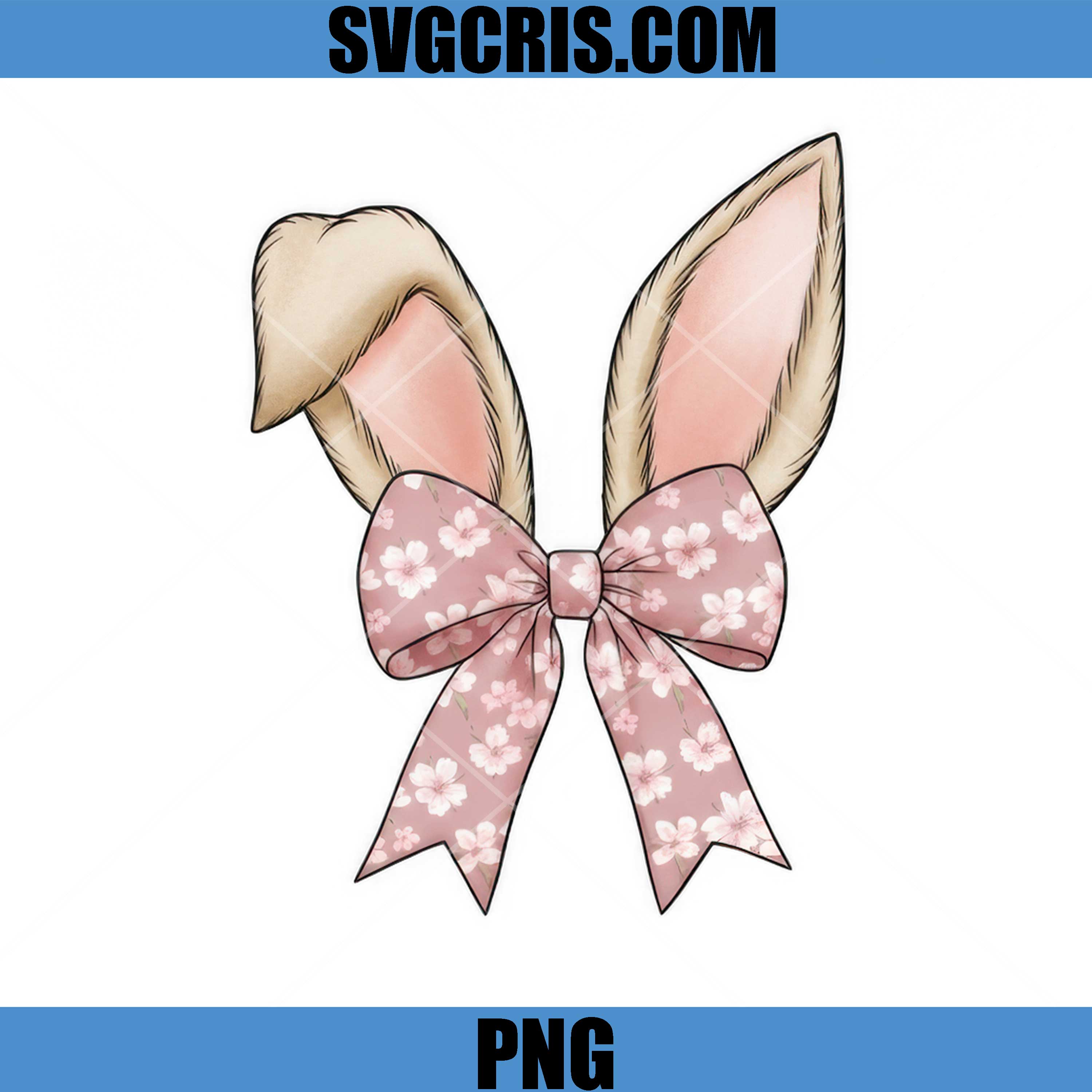 Cute Bunny Ears With Floral Bow PNG, Easter Clipart PNG