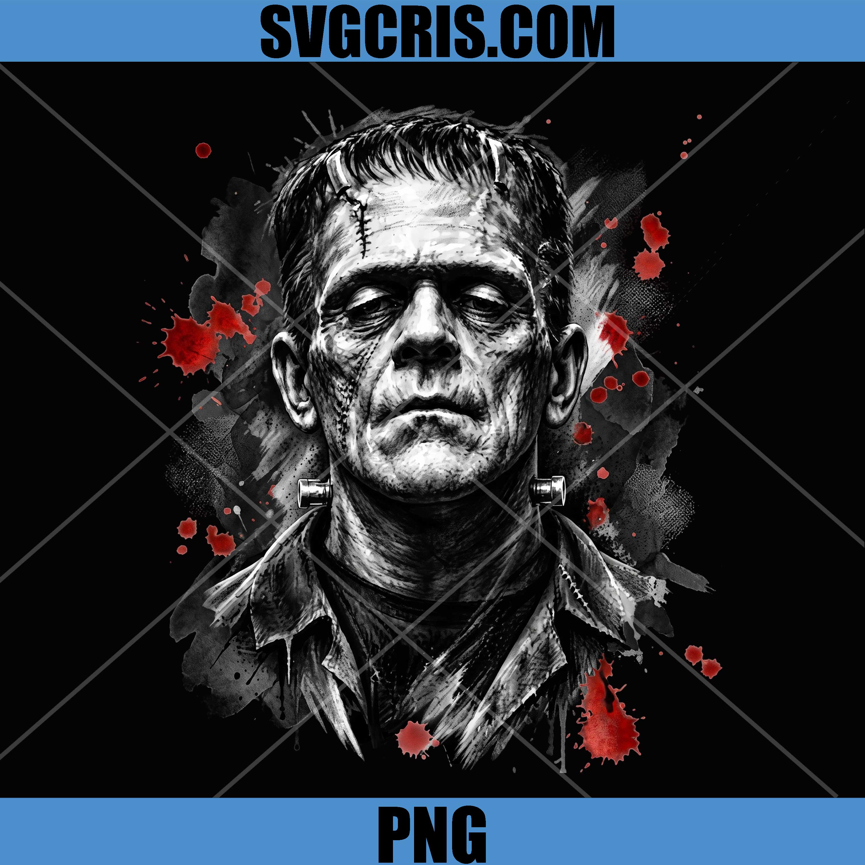Frankenstein Monster Horror PNG, Horror Blood Splatter Gothic Art PNG