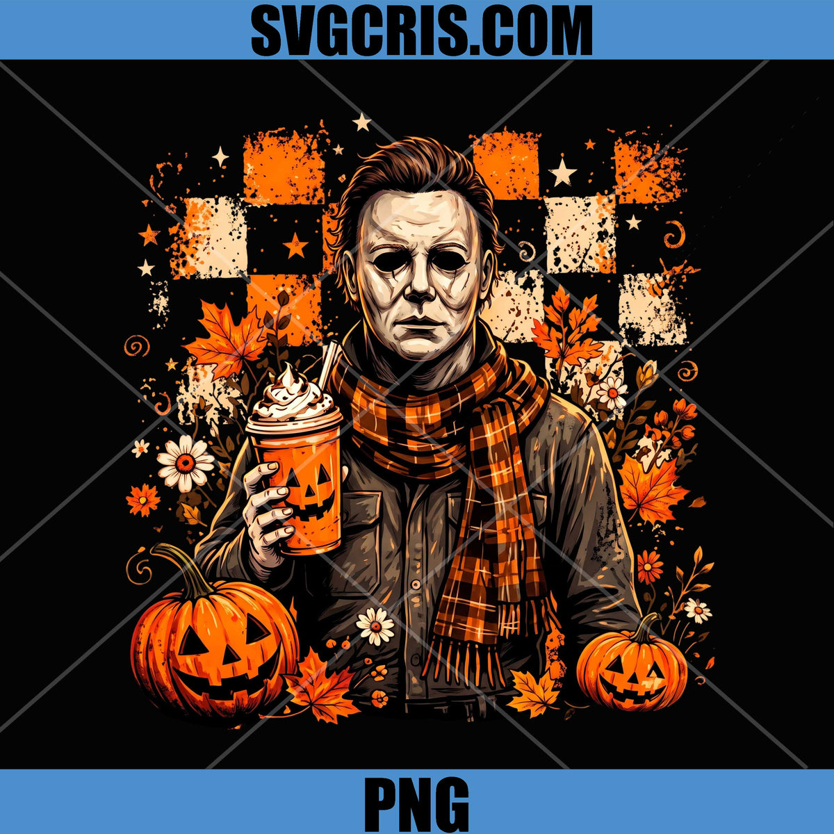 Michael Myers Pumpkin Halloween PNG, Halloween Autumn Scarf Art PNG