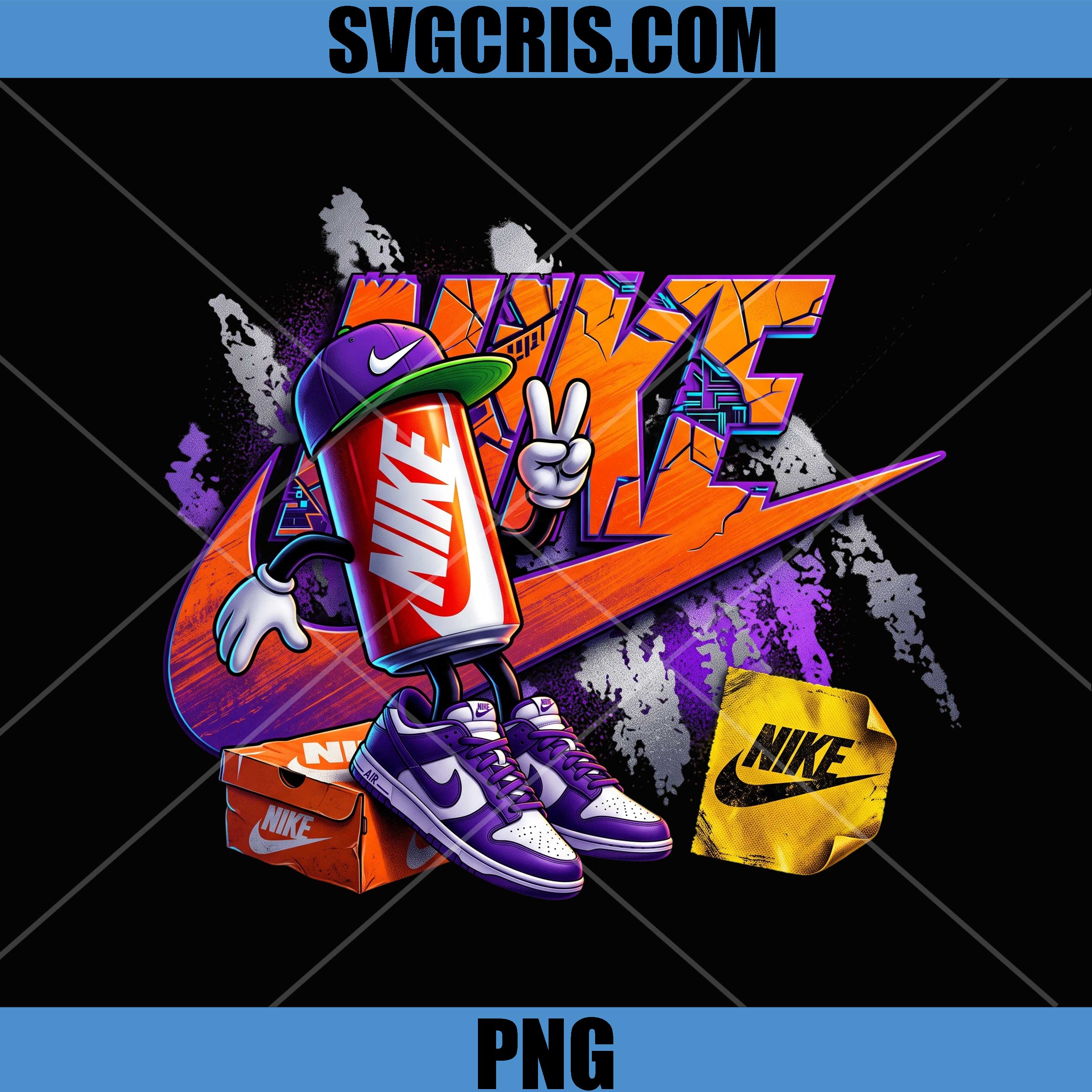 Purple Nike Spray Can PNG, Nike Dunk Sneaker Mascot PNG