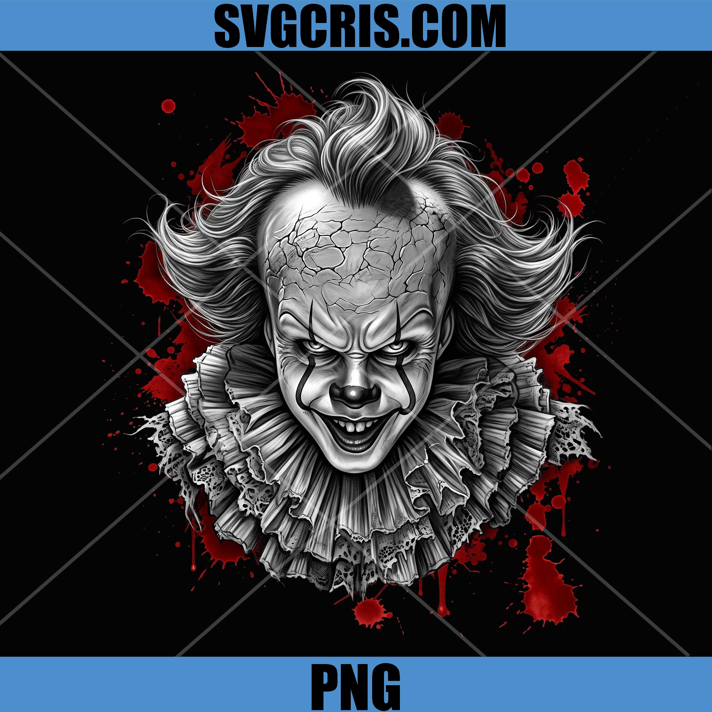 Pennywise Horror IT PNG, Evil Clown Blood Splatter Wall Art PNG