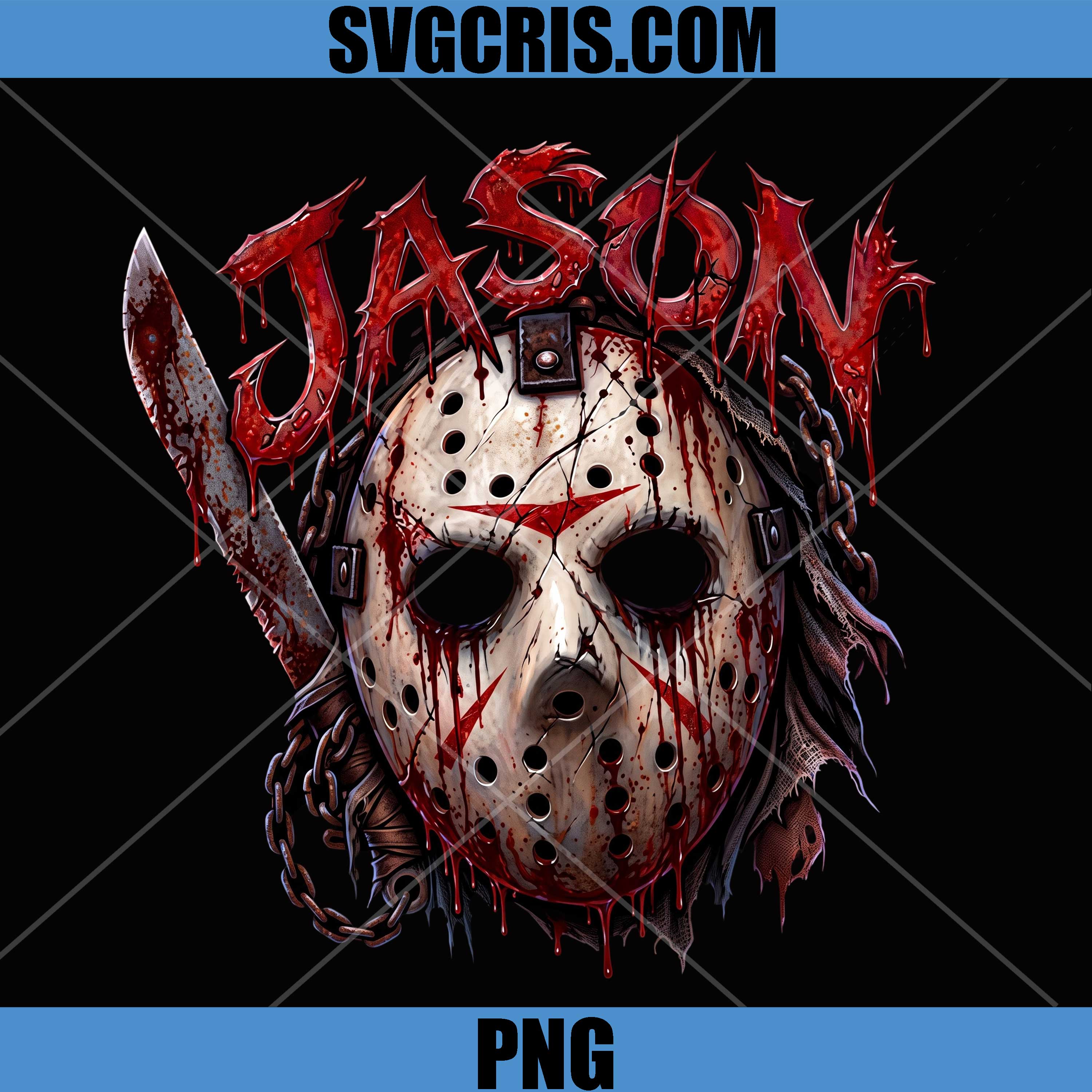 Jason Mask Halloween Art PNG, Bloody Knife Horror Design PNG
