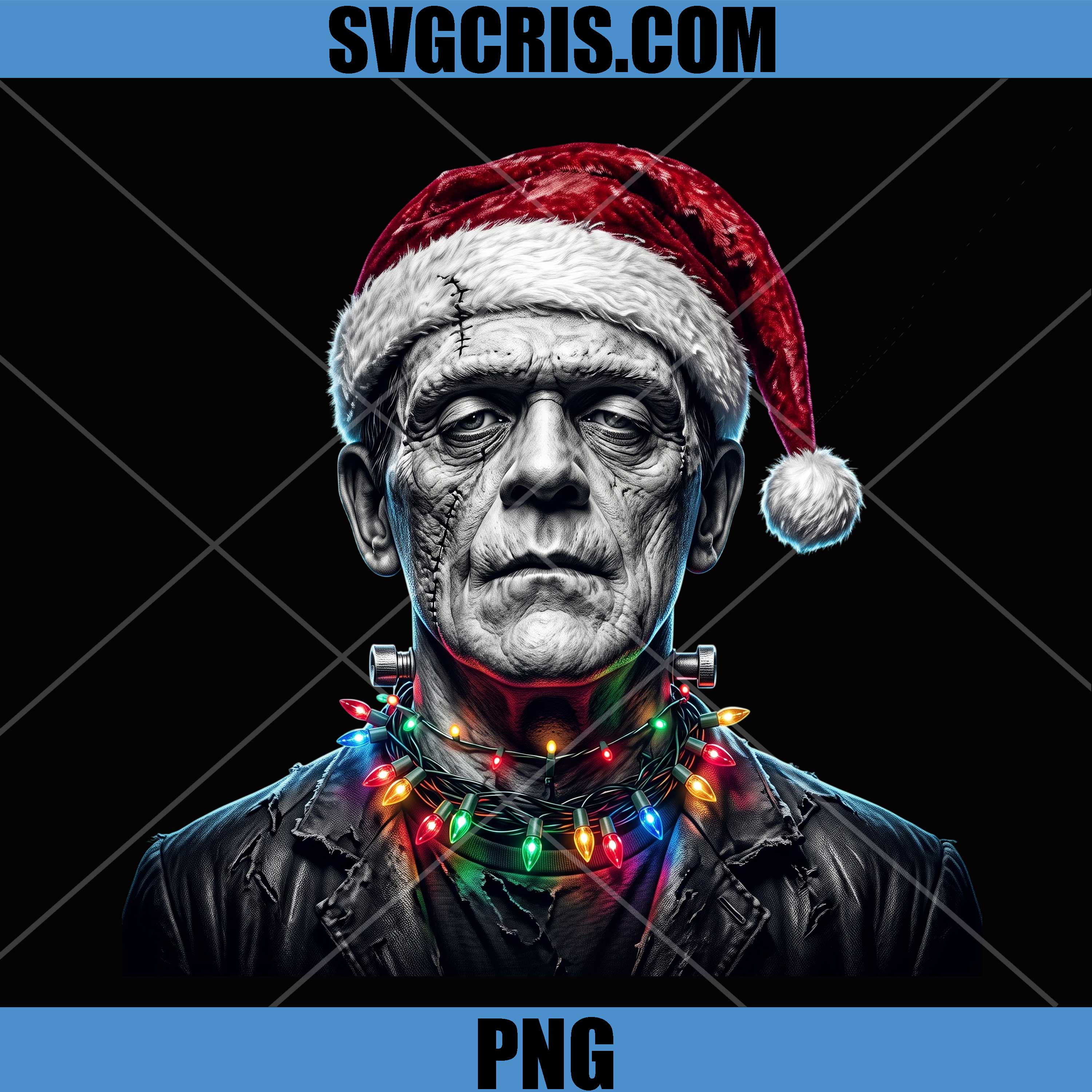Frankenstein Christmas PNG, Santa Hat Horror Monster Art PNG