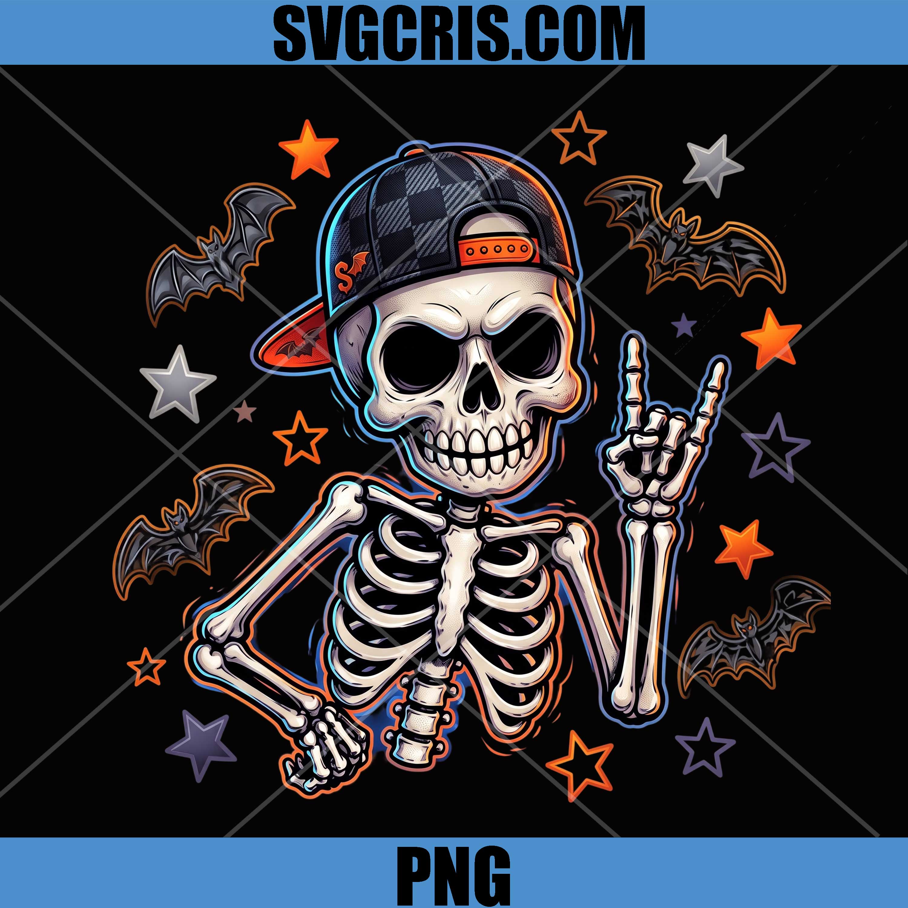 Hip Hop Skeleton PNG, Halloween Bat Stars Skull Graffiti PNG