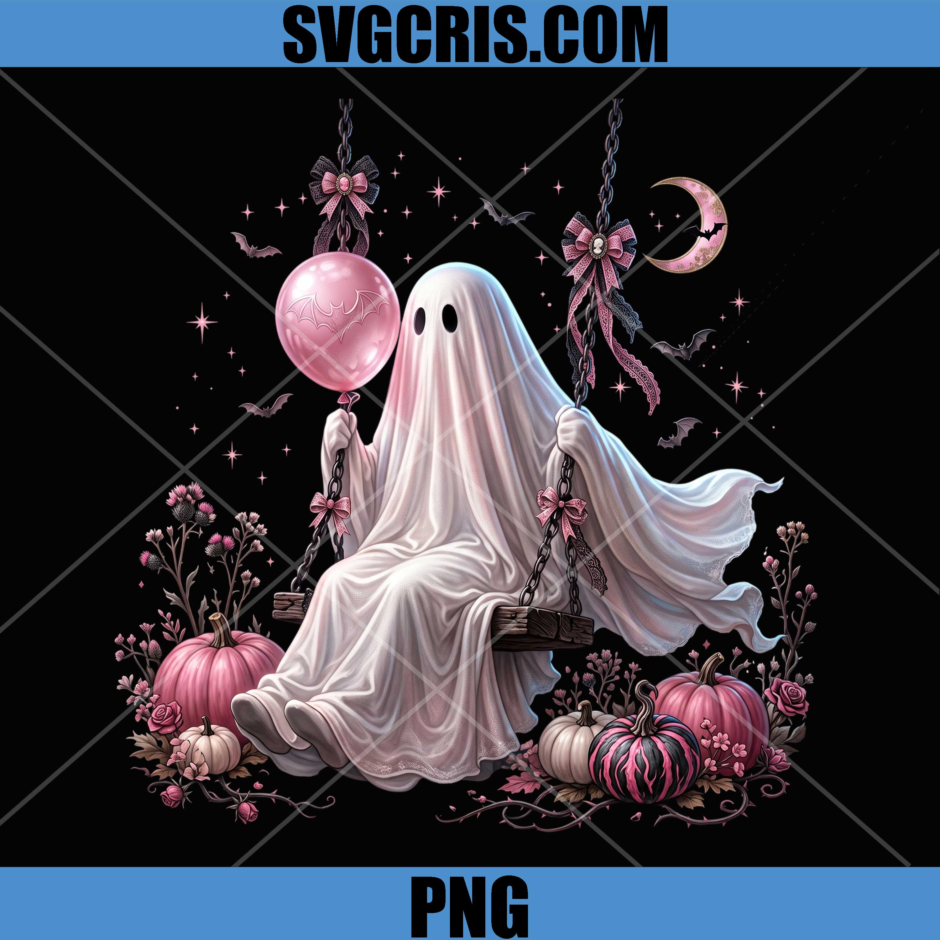 Cute Ghost Halloween PNG, Pink Pumpkin Bat Aesthetic Art PNG