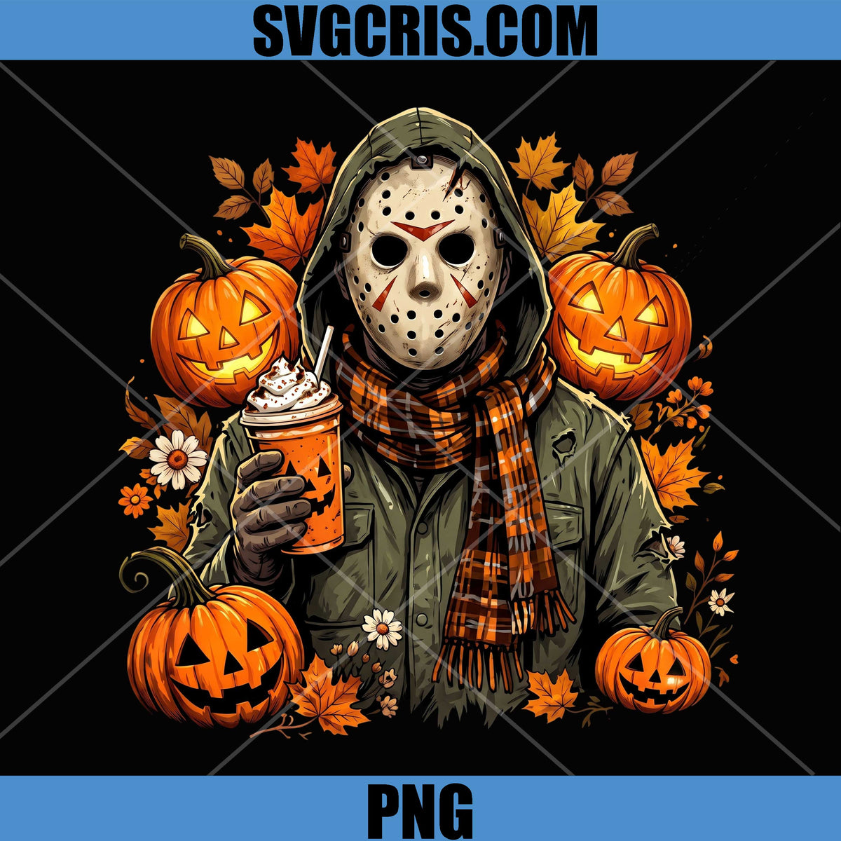 Jason Voorhees Pumpkin Halloween PNG, Halloween Coffee Scarf PNG