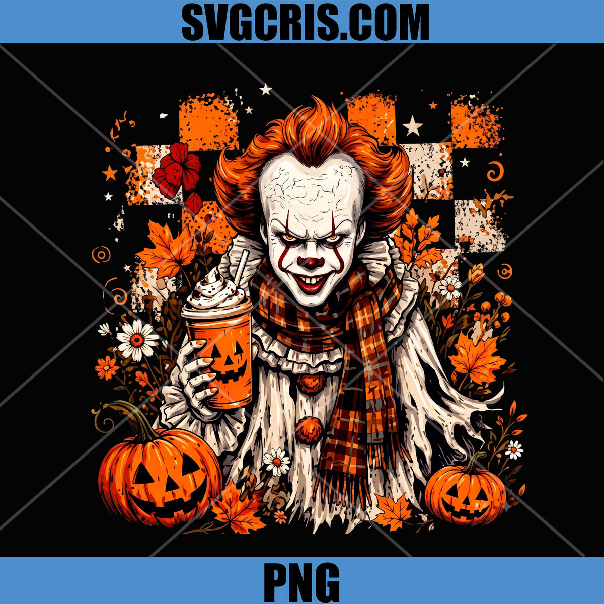IT Movie Clown Pumpkin PNG, Creepy Halloween Fall PNG