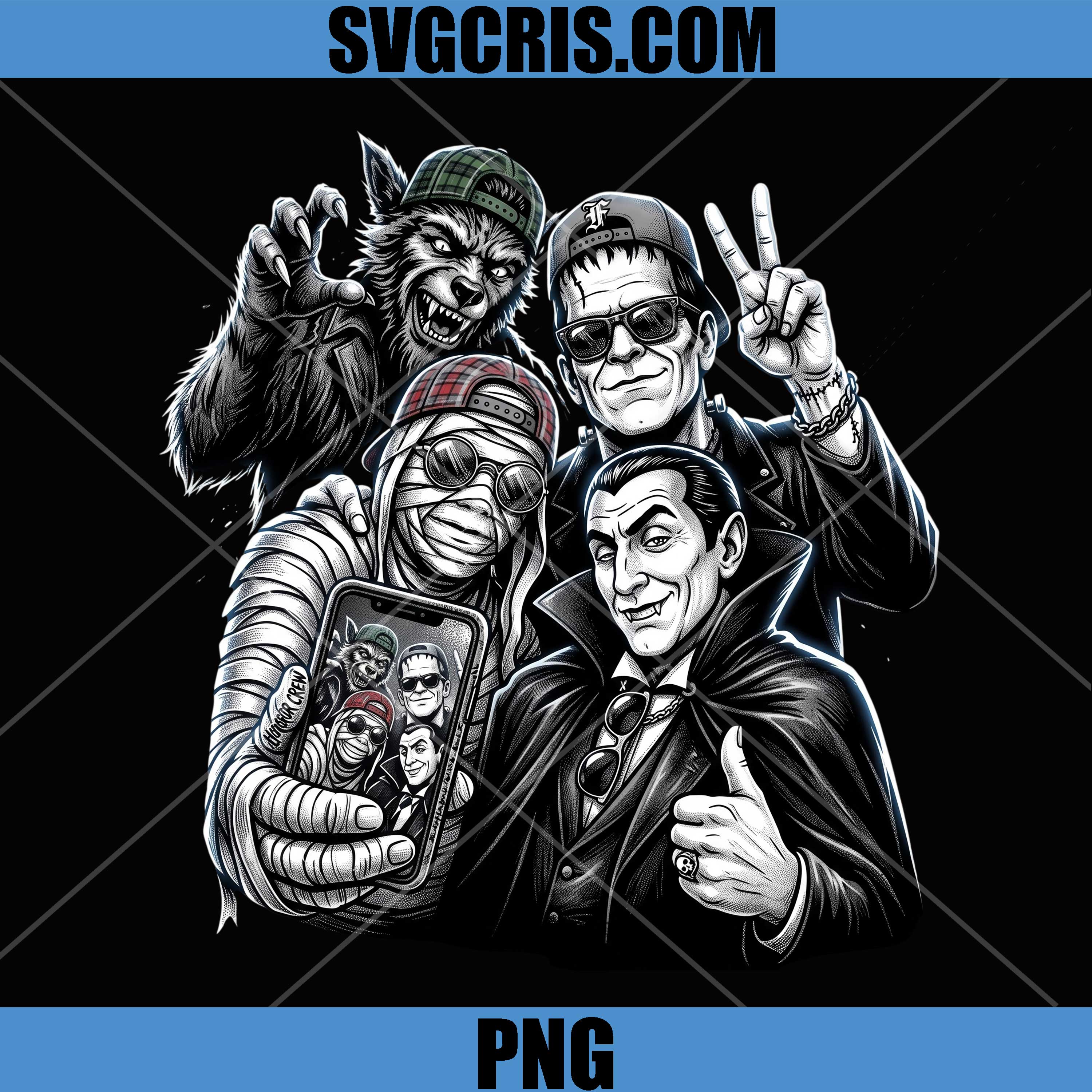 Frankenstein Monster Selfie PNG, Dracula Mummy Werewolf PNG, Funny Horror Selfie PNG