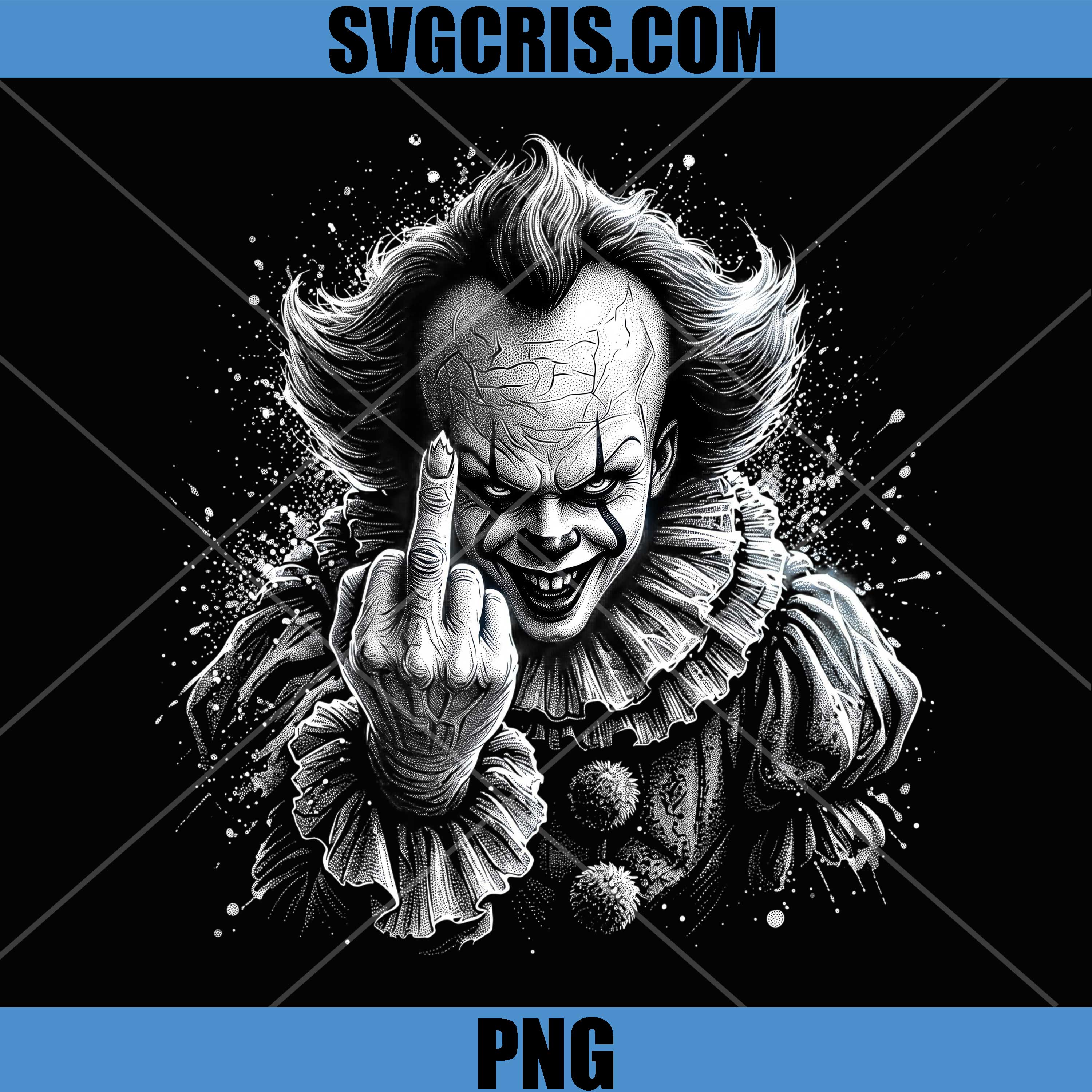 Pennywise Horror Movie IT PNG, Creepy Evil Clown Middle Finger PNG