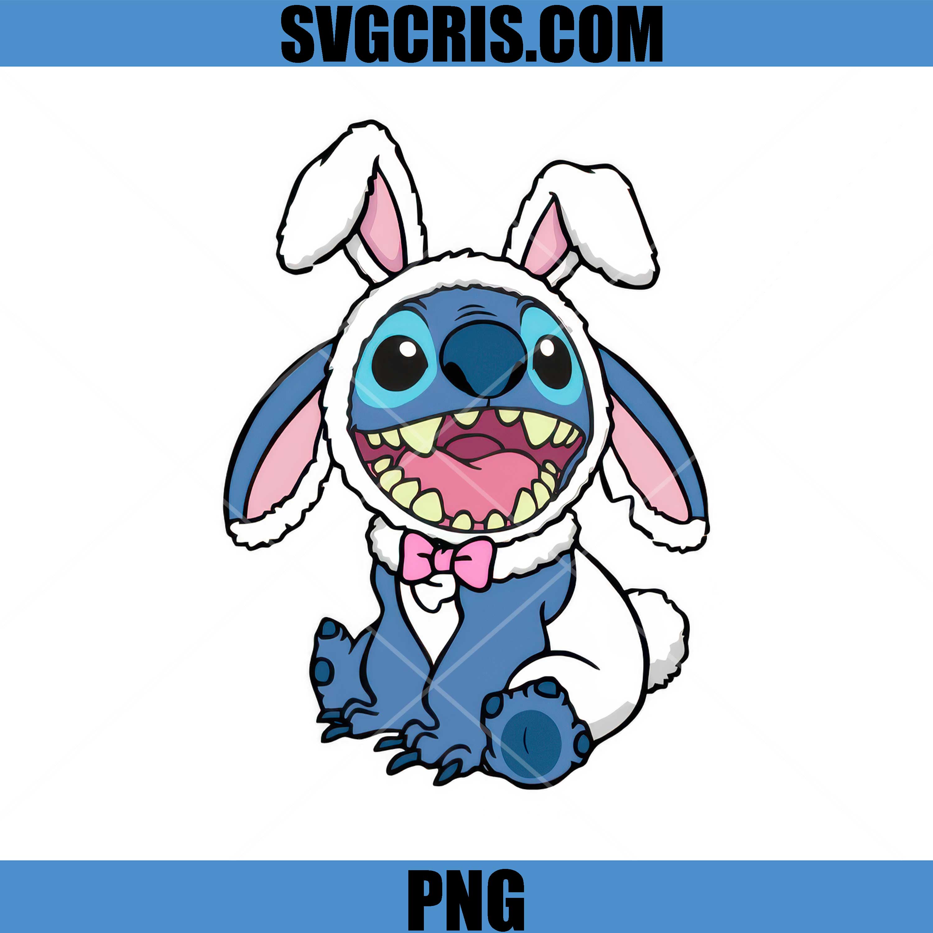 Stitch Easter Bunny Cute Smile PNG, Cartoon Character Stitch Easter PNG