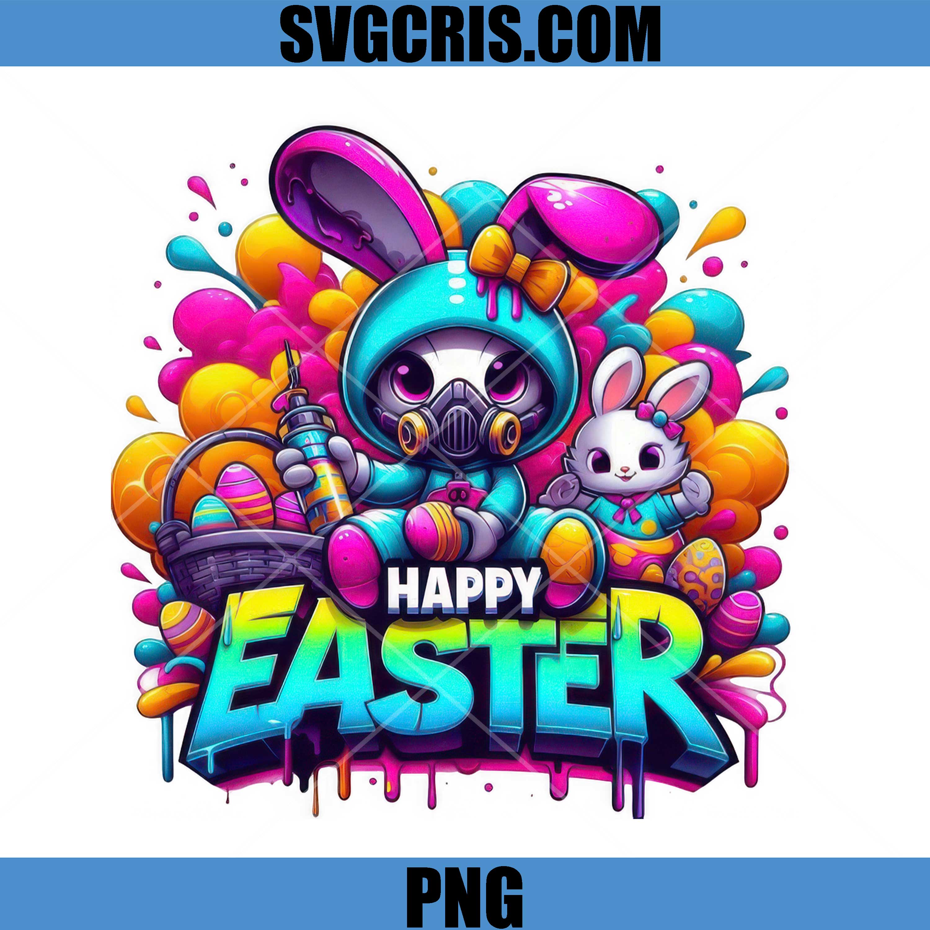 Happy Easter Graffiti Bunny With Spray Paint PNG, Colorful Easter Bunny PNG