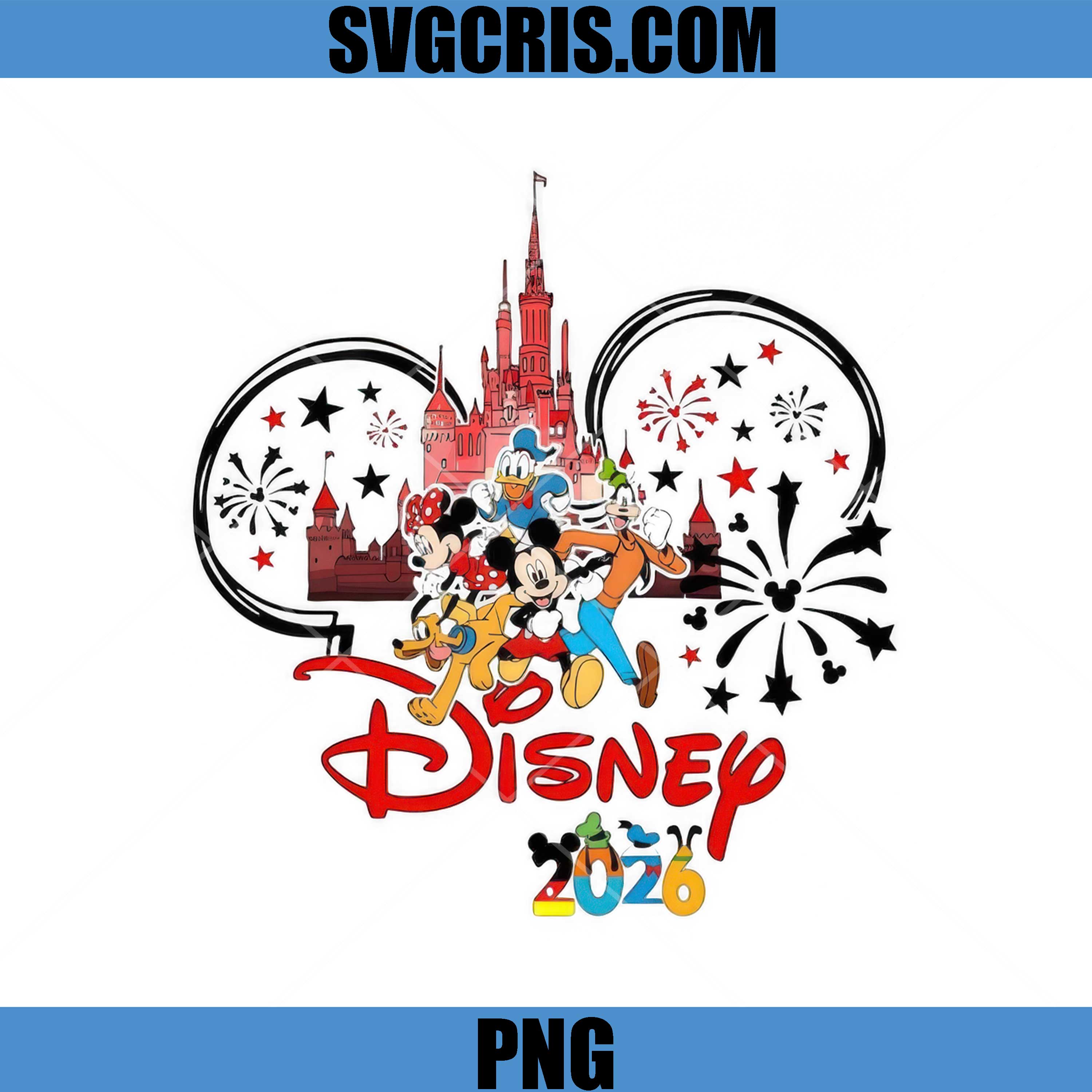 Disney 2026 Castle Fireworks PNG, Mickey Friends Cartoon Art PNG