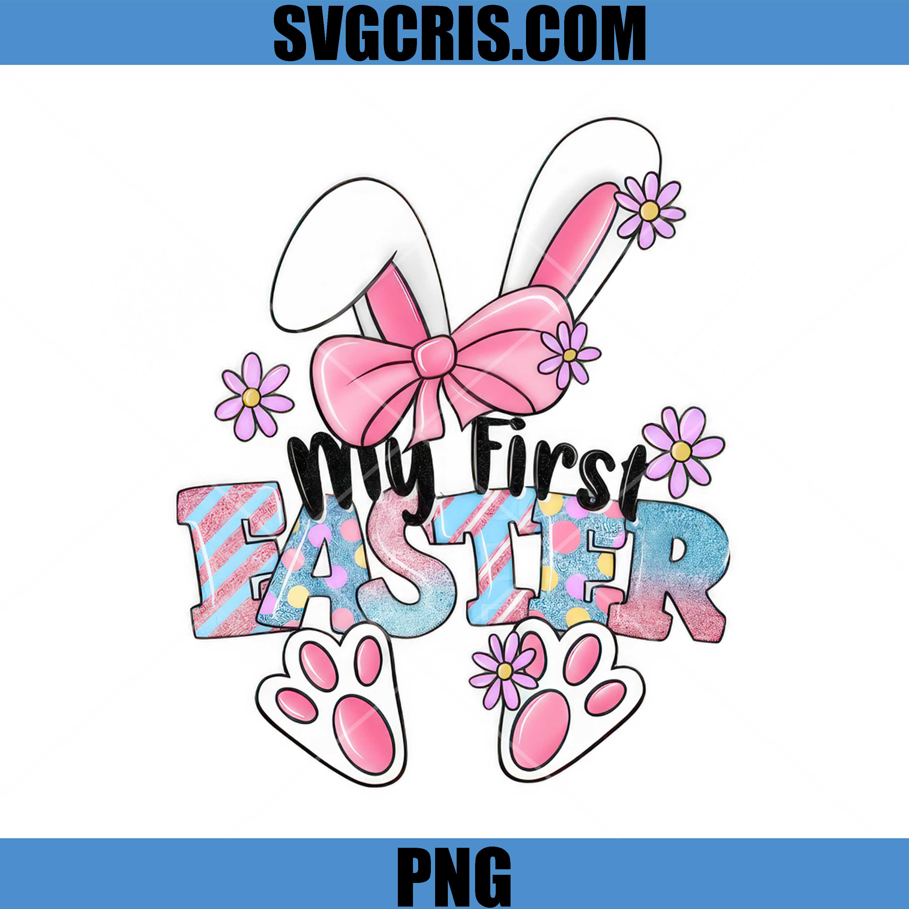 My First Easter PNG, Bunny Ears Flowers PNG, Cute Infant Easter PNG