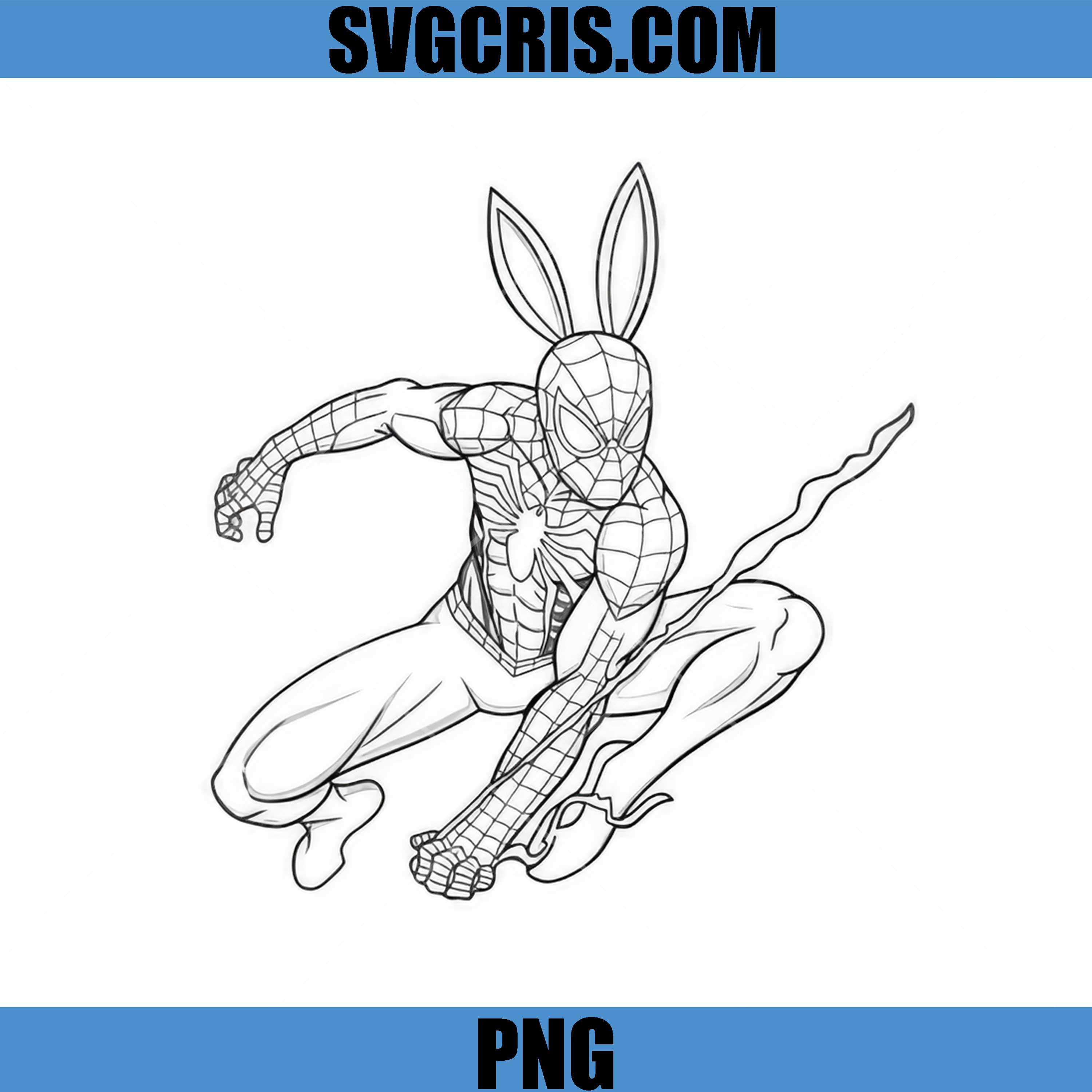 Spider Man Bunny Ears PNG, Easter Superhero Line Art PNG