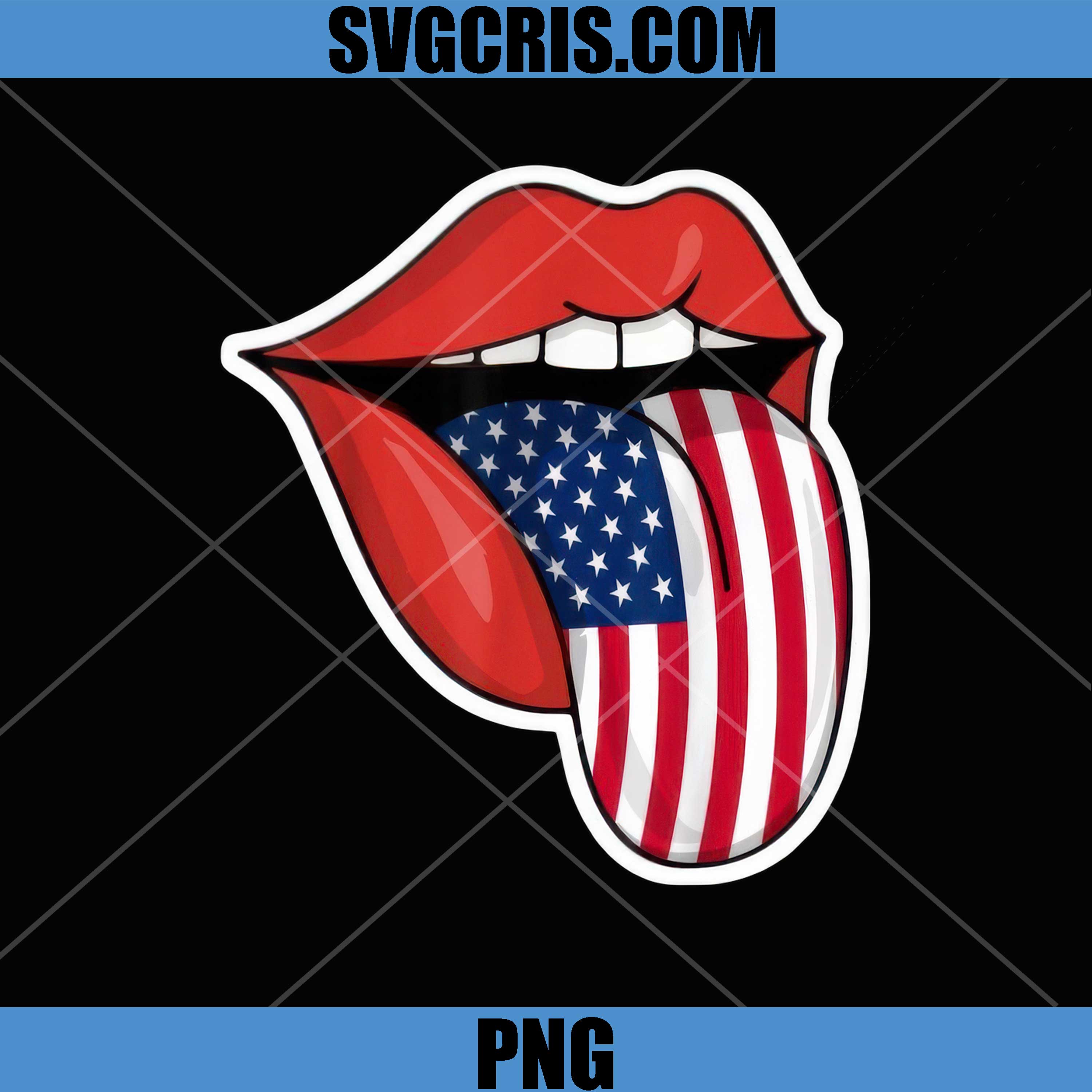 American Flag Tongue Out Red Lips Design PNG, USA Patriotic Lips PNG