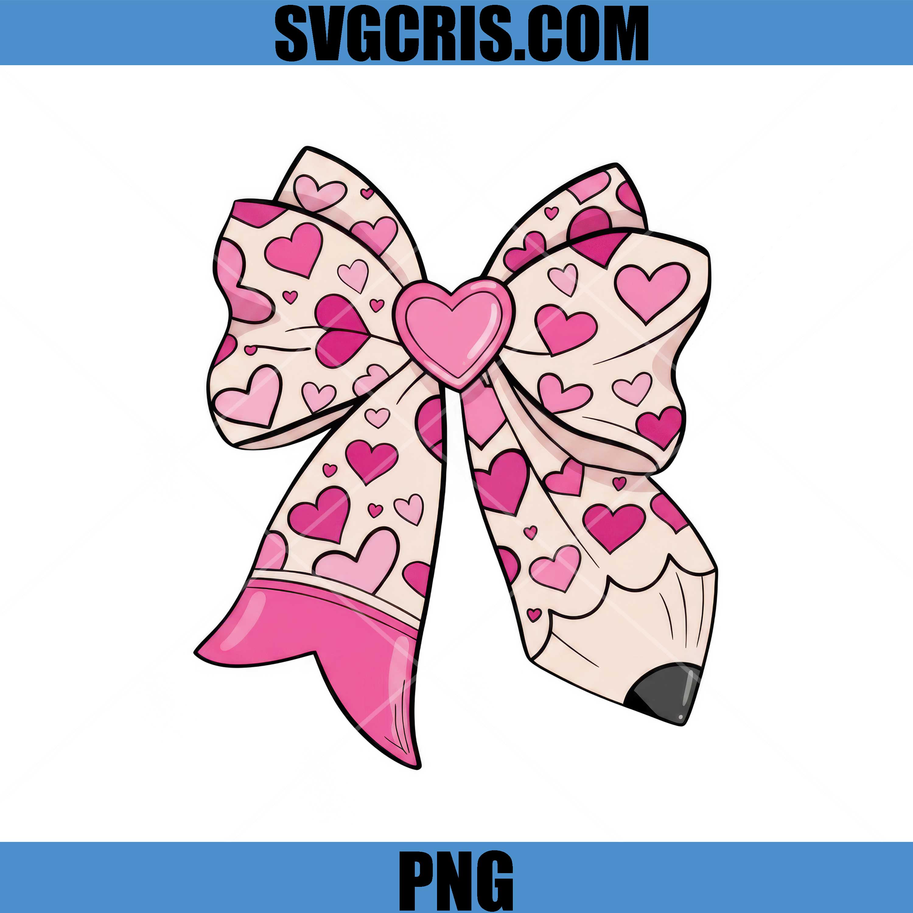 Cute Heart Pattern Bow Pencil Design PNG, Kawaii Love Clipart PNG