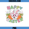 Happy Easter Bunny Carrot PNG, Cute Rabbit Heart Glasses PNG