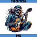 Guitar Playing Skeleton Rock Band PNG, Dark Skull Graphic PNG