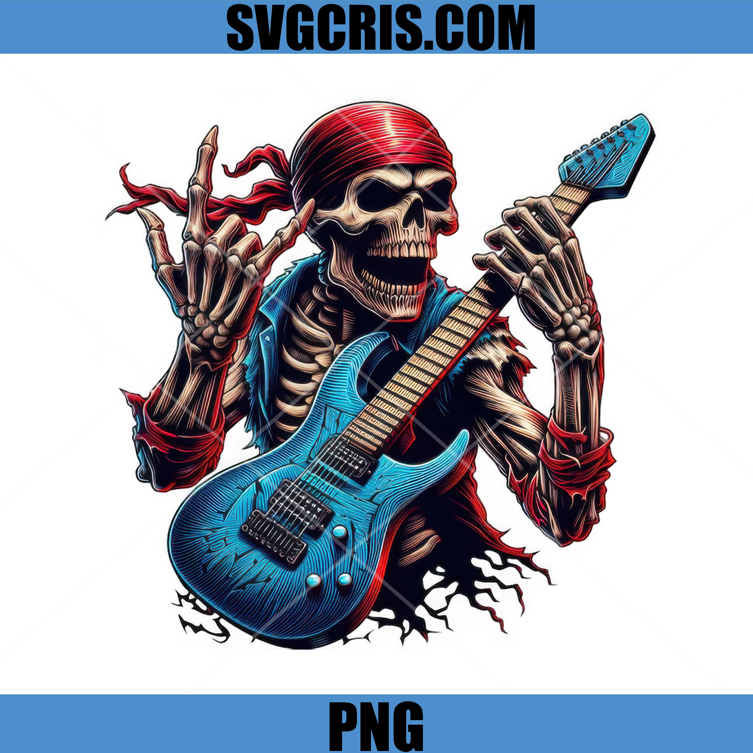 Hard Rock Skeleton Guitar Player Gesture PNG, Skull Electric Guitar Music Design PNG