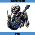 Skeleton Rocker With Guitar Hand Sign PNG, Skull Musician Heavy Metal Art PNG