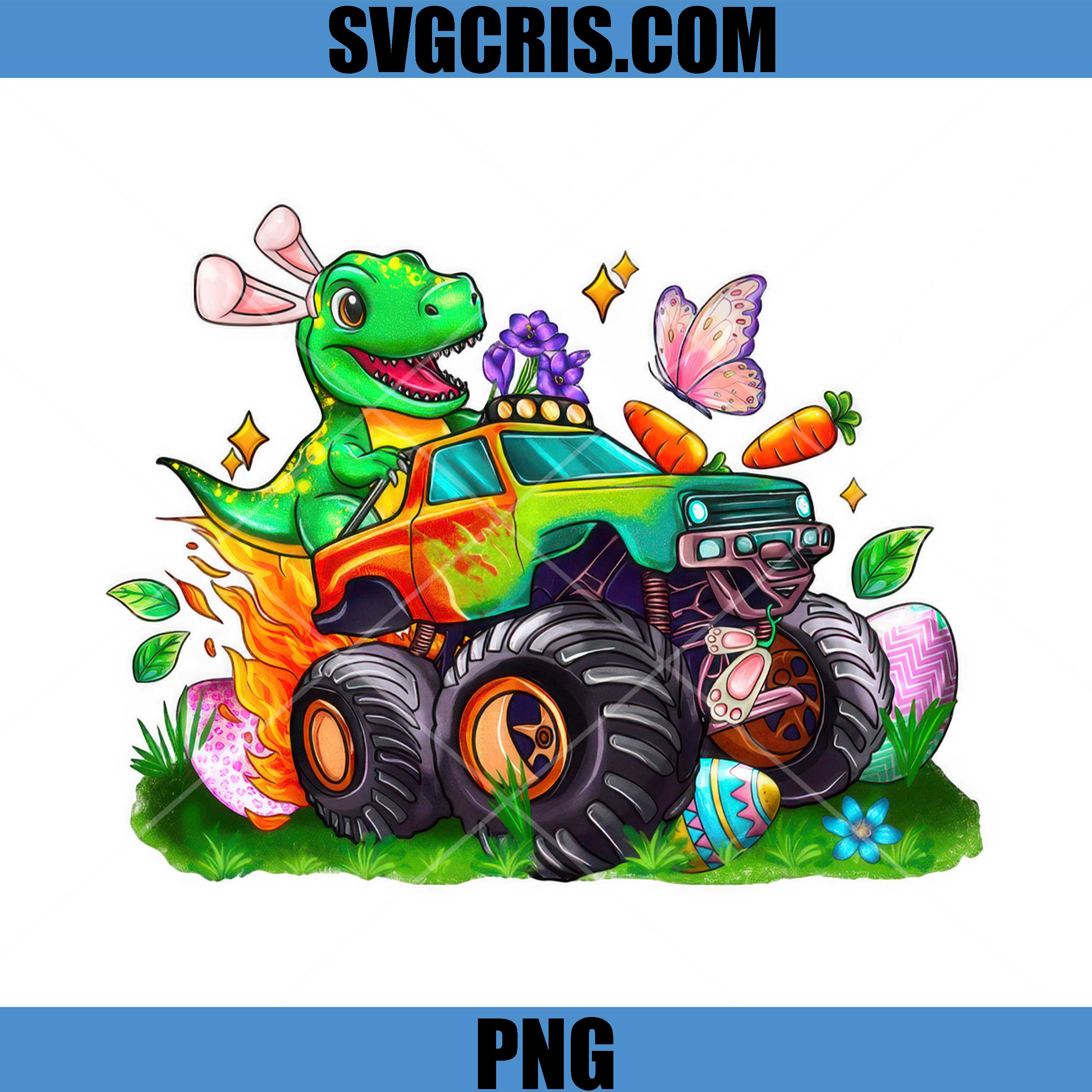Easter Dinosaur Monster Truck PNG, Bunny Dino Truck PNG