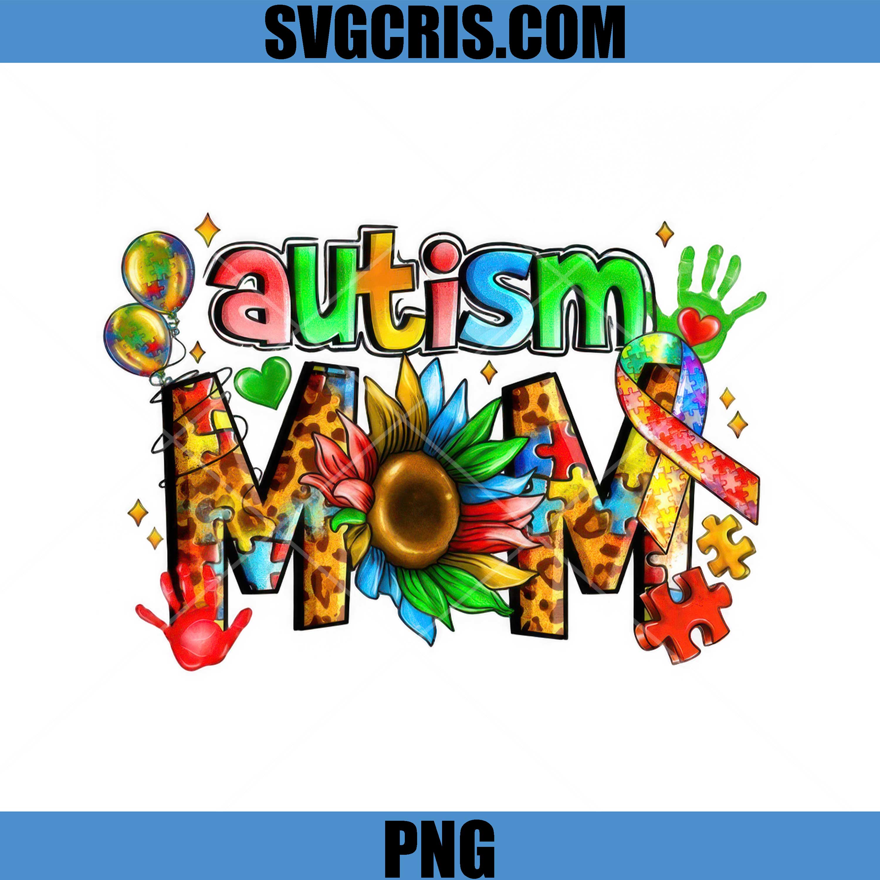 Autism Mom Leopard Sunflower Puzzle PNG, Awareness Ribbon PNG