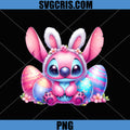 Cute Stitch Easter Bunny With Colorful Eggs PNG, Pink Stitch Easter PNG