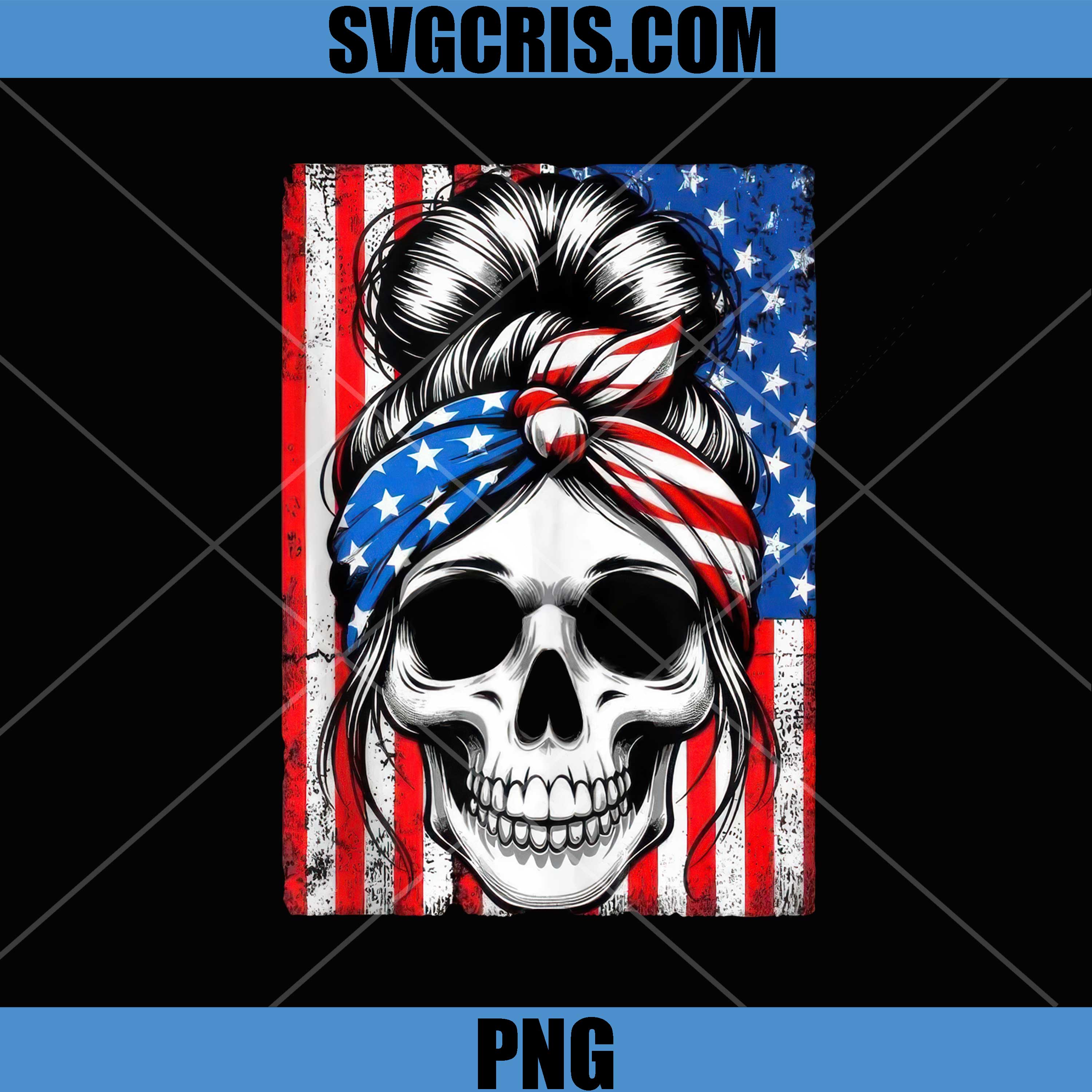 USA Flag Skull PNG, Patriotic Skull Headwrap PNG, Skull 4th July PNG