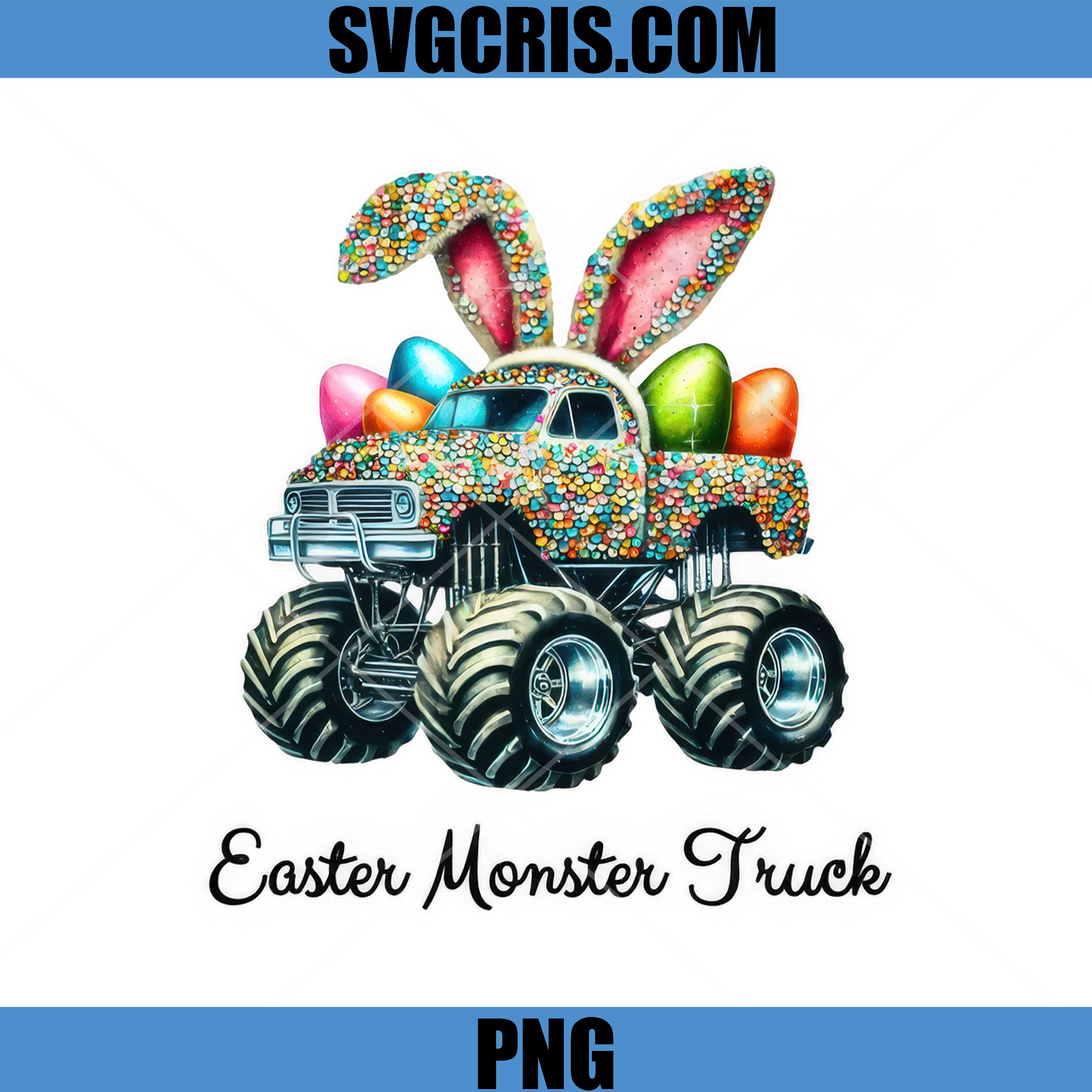 Easter Monster Truck Bunny Ears PNG, Easter Eggs Truck PNG