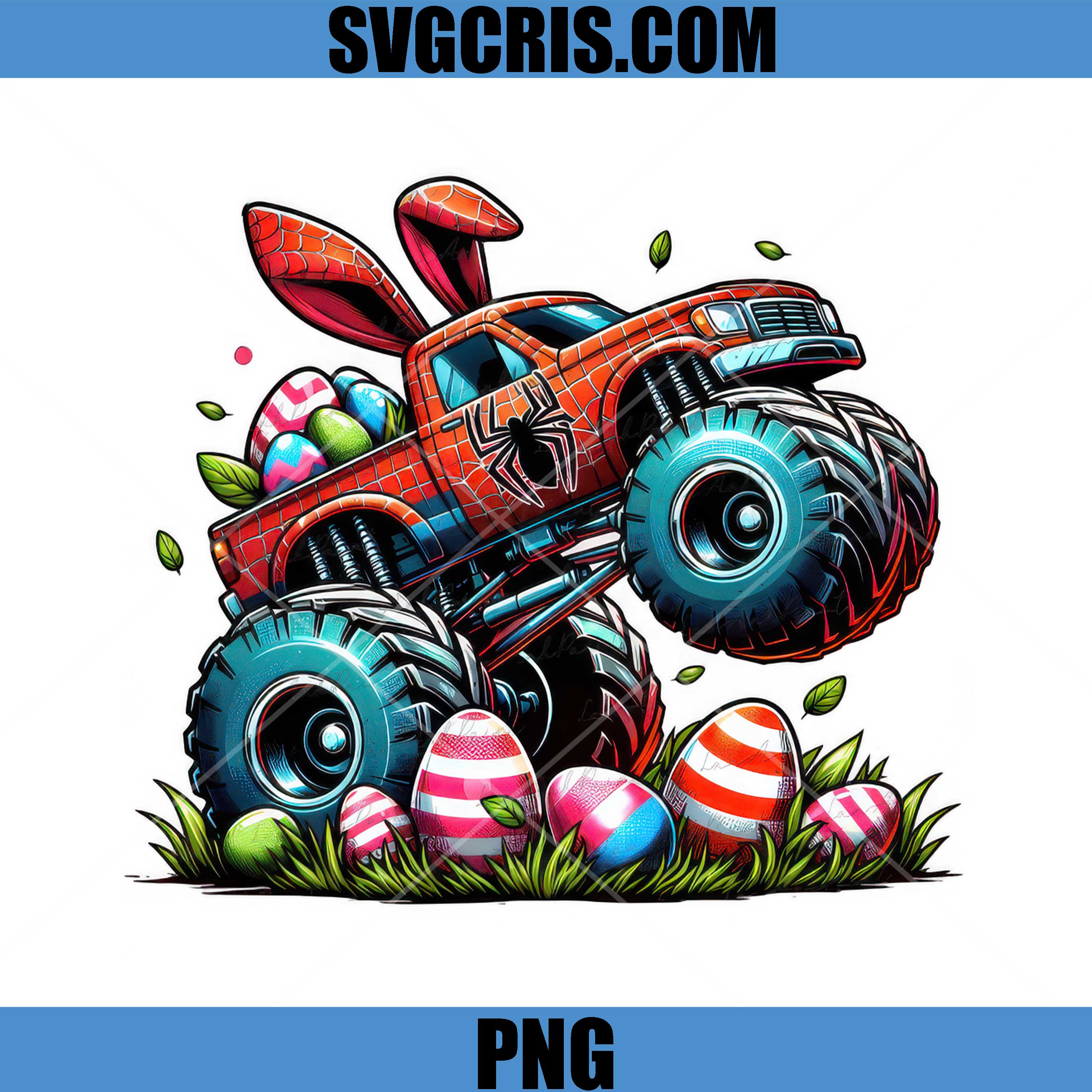 Spider Bunny Monster Truck Easter PNG, Easter Eggs Truck PNG