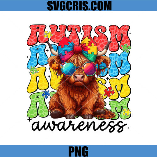Autism Awareness Cow PNG, Cow Puzzle Glasses Bow PNG