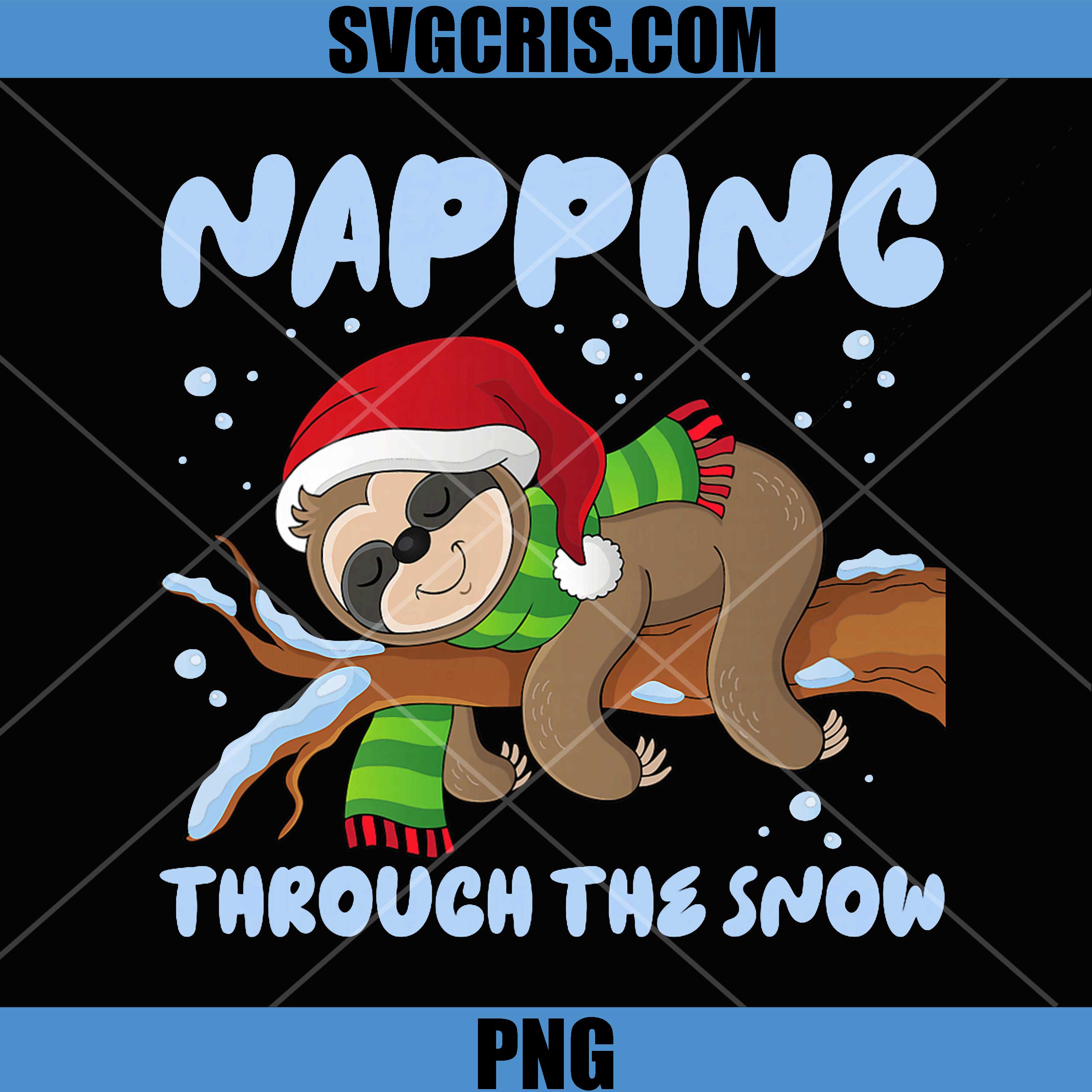 Napping Through The Snow Cute Sloth PNG, Christmas Sleeping Sloth Winter PNG