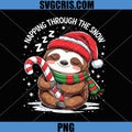 Napping Through The Snow Sleeping Sloth PNG, Holiday Sloth Candy Cane PNG