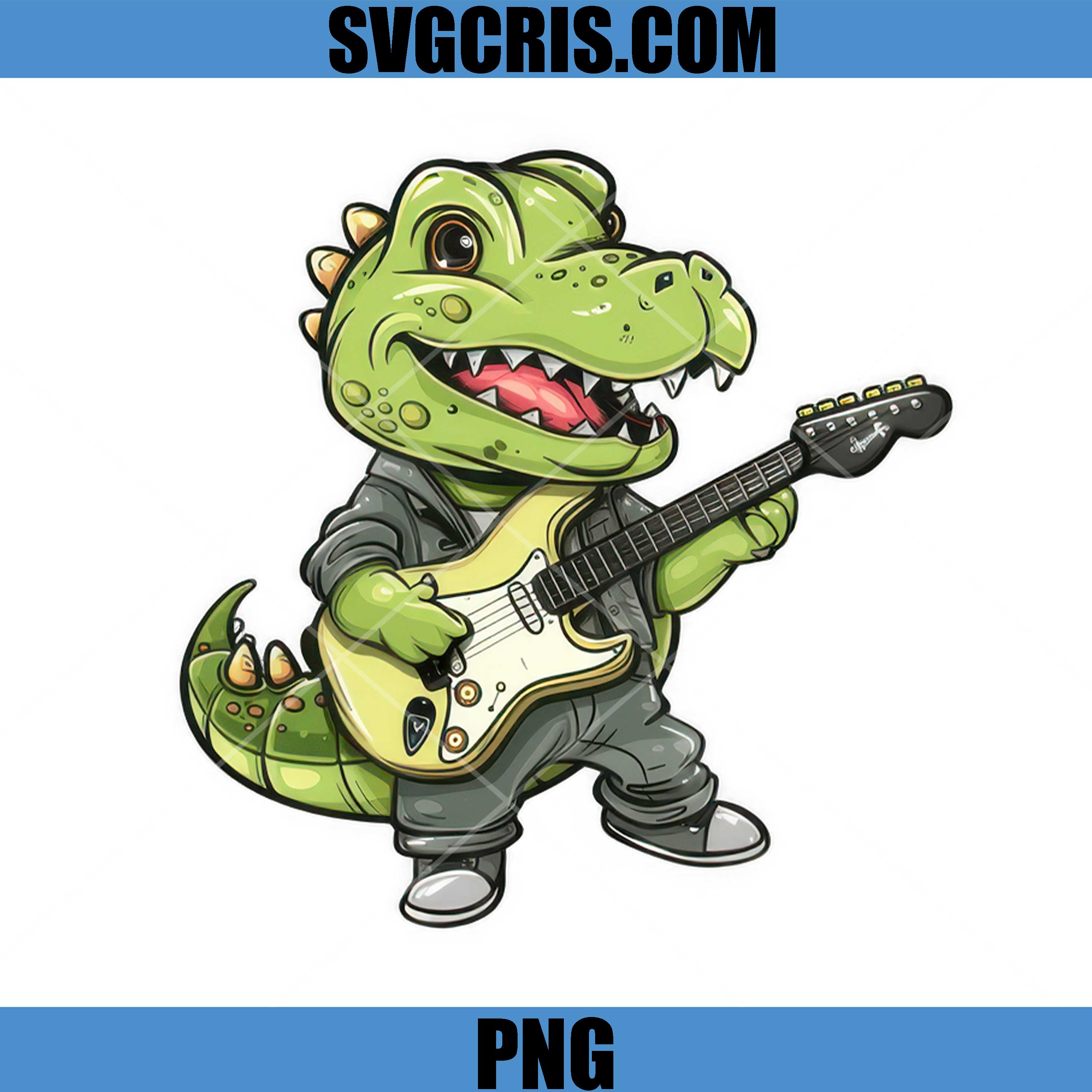 Crocodile Playing Guitar Rock Style Cartoon PNG, Cute Dino Music Character PNG