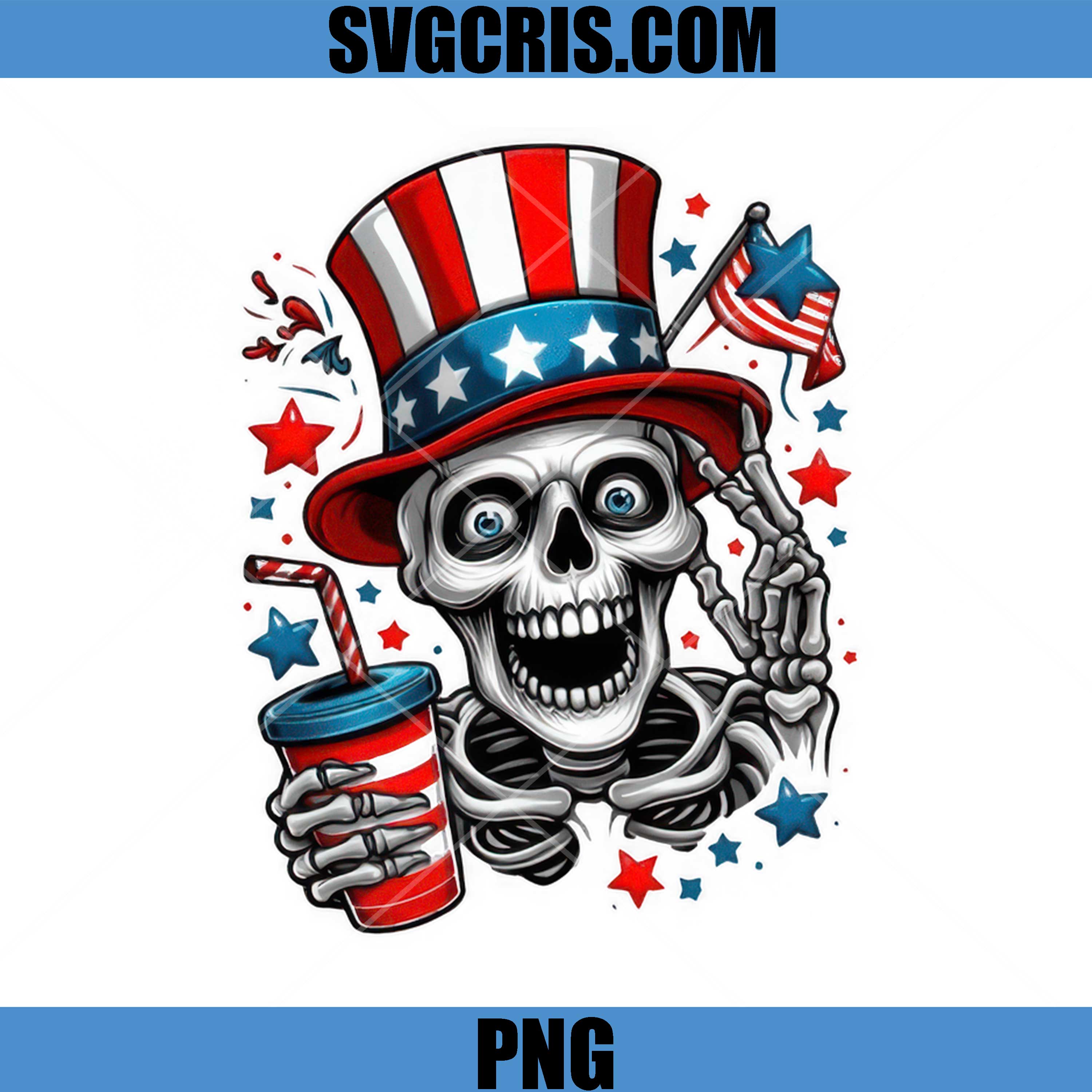Skeleton Drinking Soda PNG, Patriotic 4th Of July Skull PNG