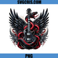 Black Guitar With Red Snake And Wings PNG, Heavy Metal Style Artwork PNG
