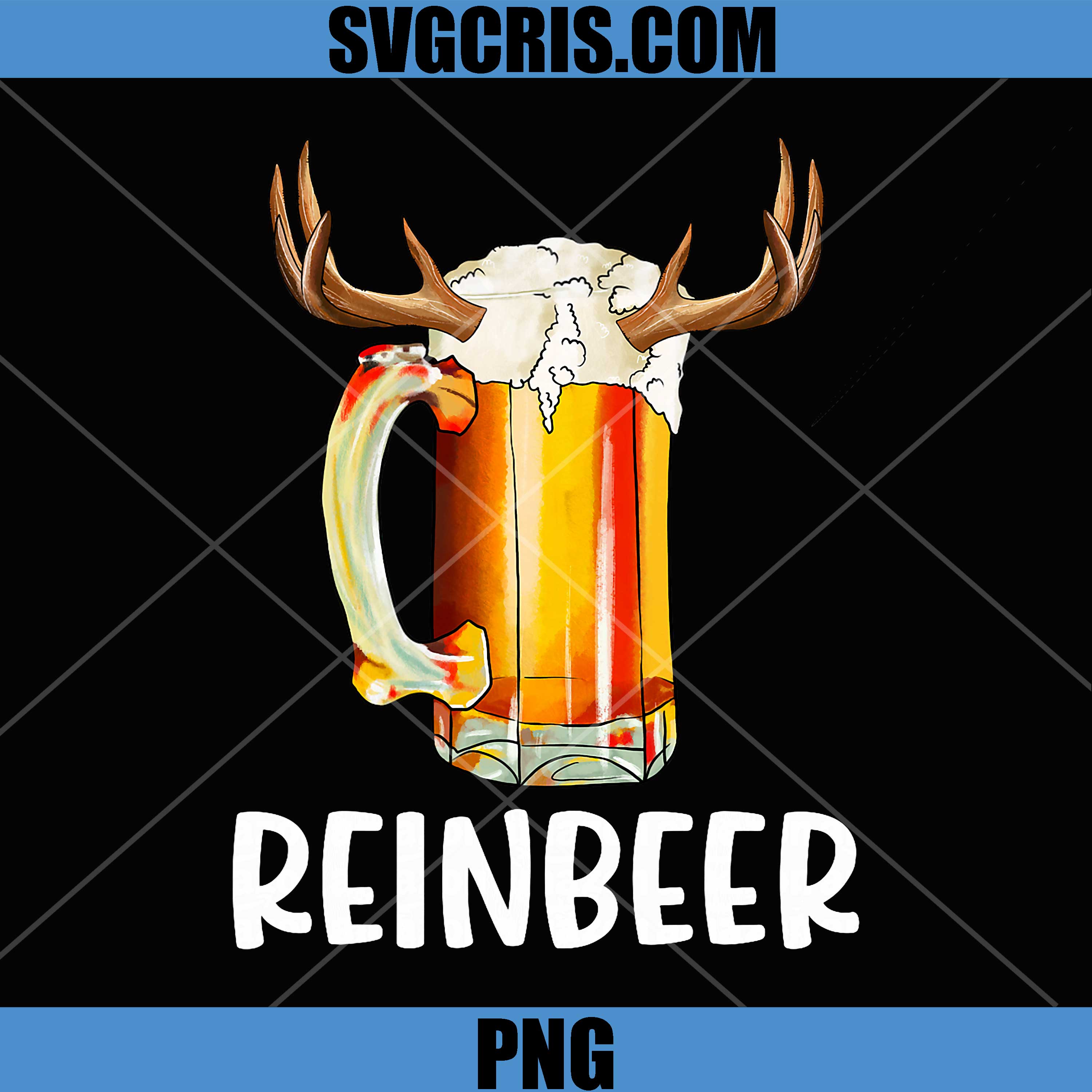 Reinbeer Christmas Beer Mug PNG, Reindeer Antlers Beer Art PNG