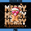 Merry Merry Merry Christmas Cookie PNG, Gingerbread Wearing Santa Hat PNG