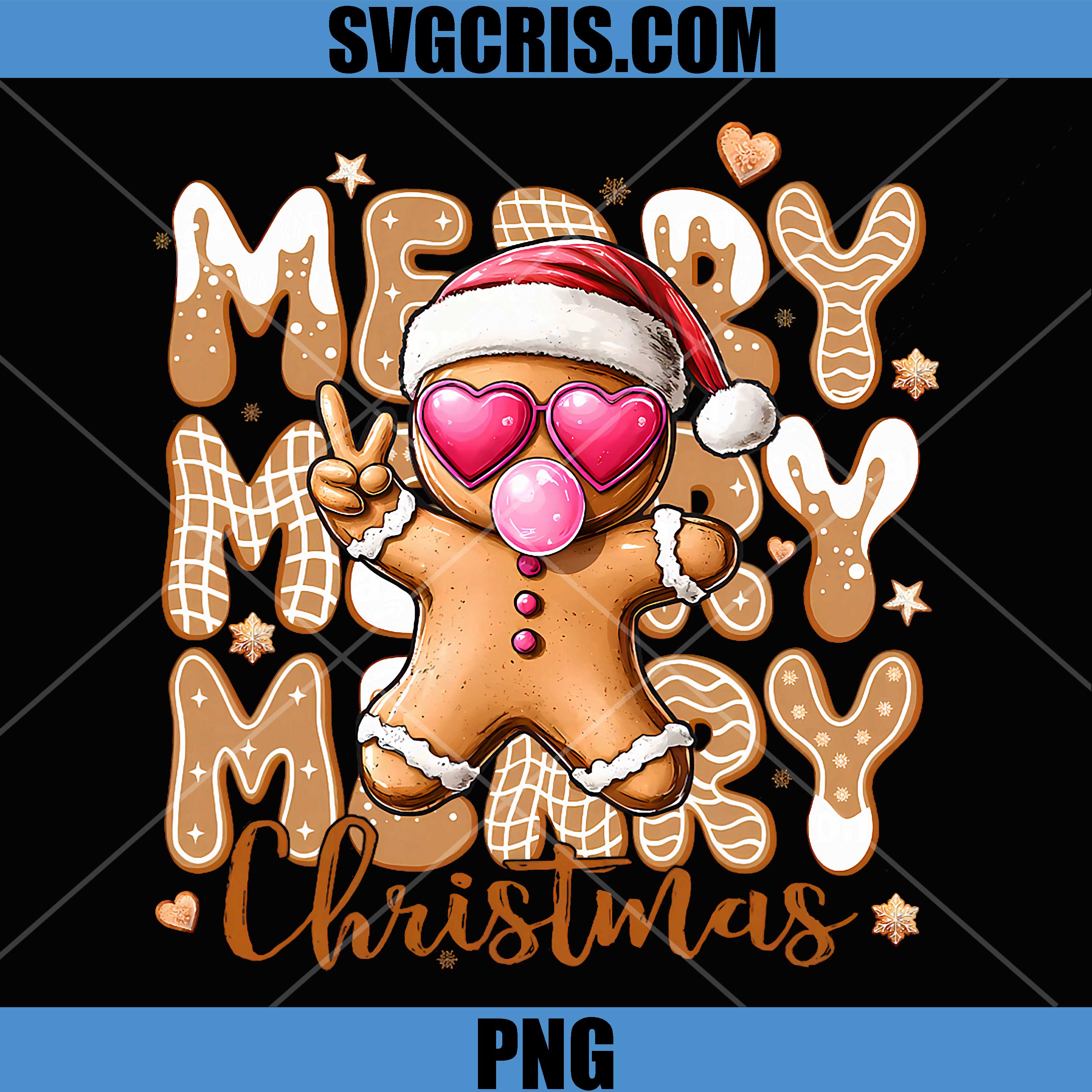 Merry Merry Merry Christmas Cookie PNG, Gingerbread Wearing Santa Hat PNG