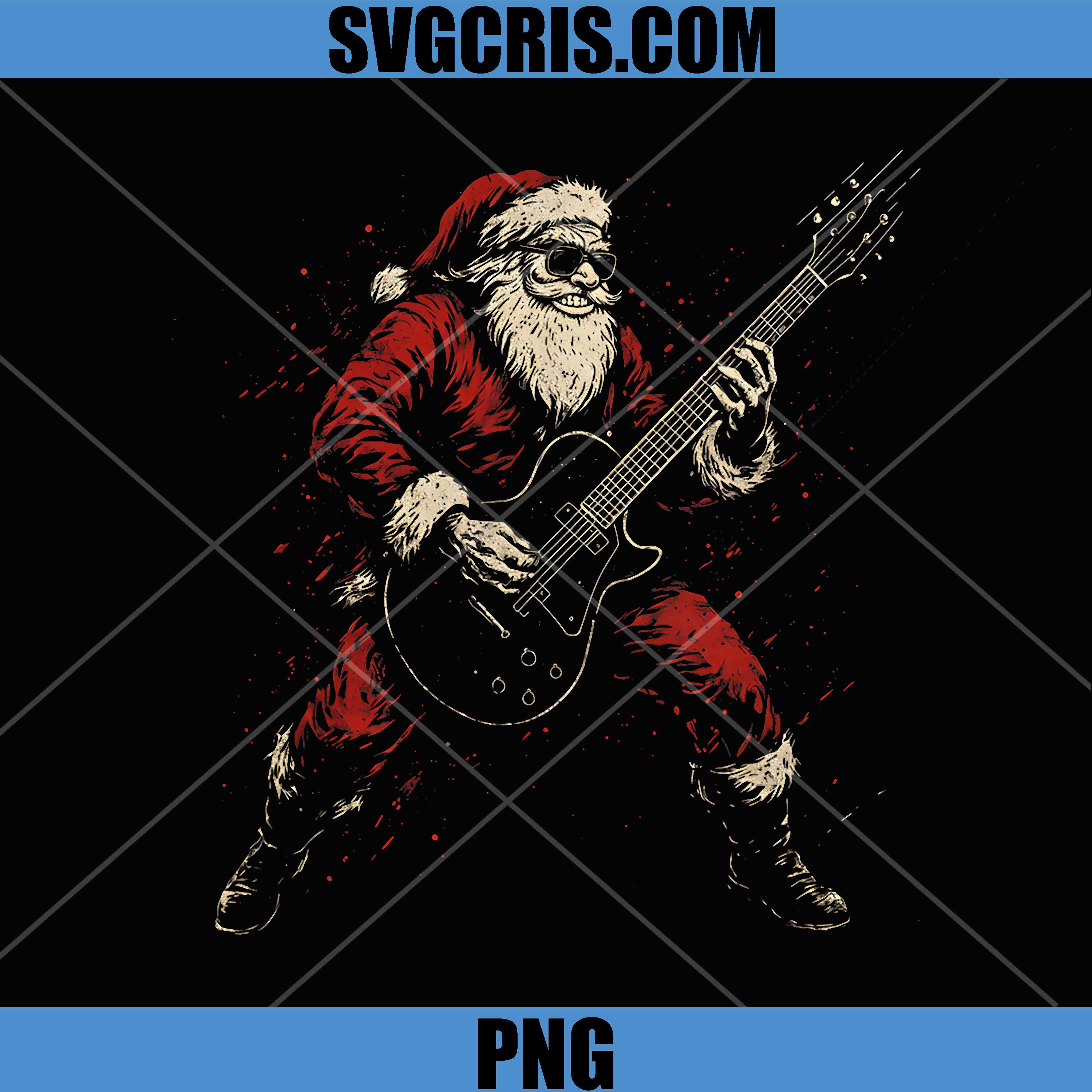 Santa Claus Playing Electric Guitar PNG, Christmas Rock Santa PNG