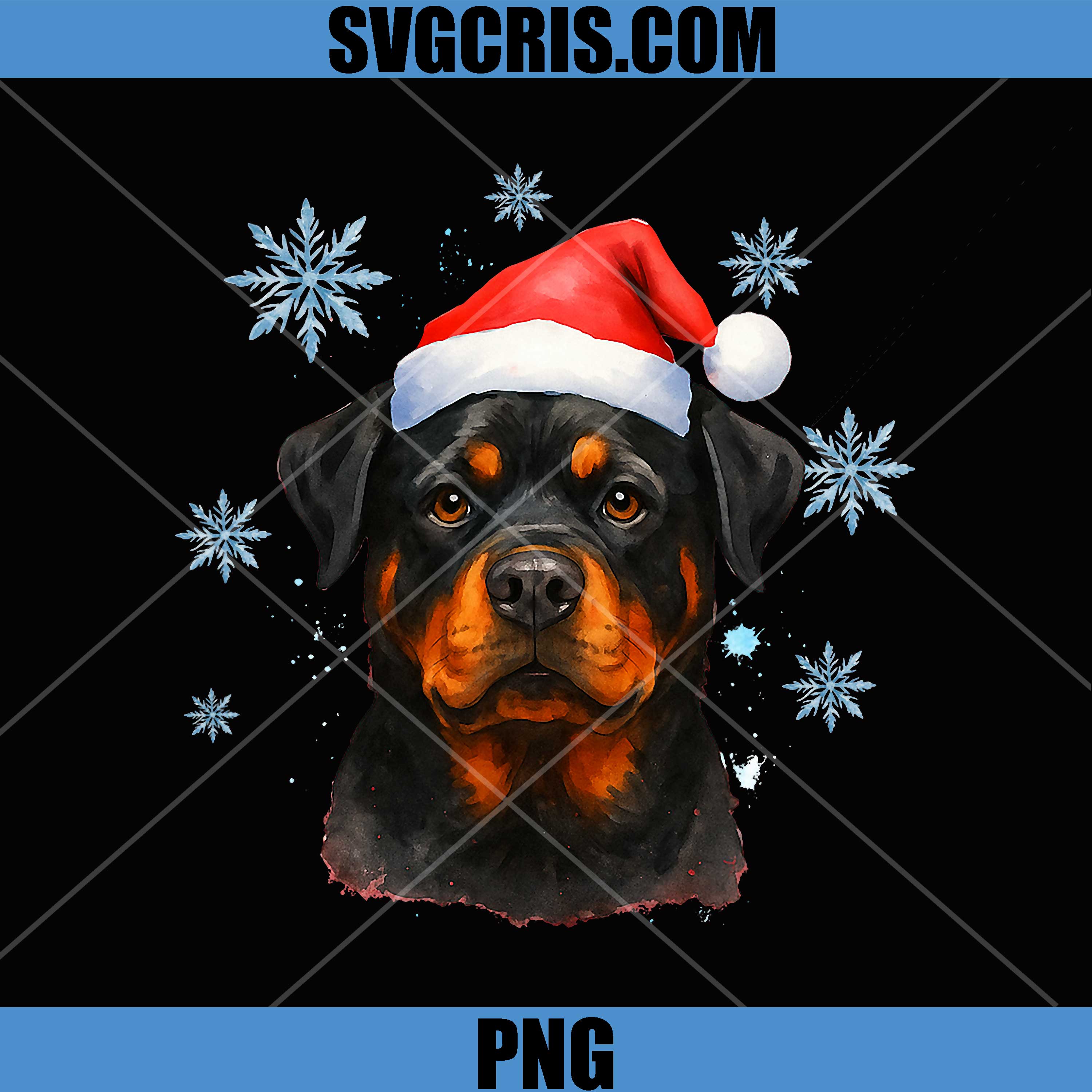 Santa Rottweiler Christmas Dog PNG, Winter Snowflake Rottie Art PNG