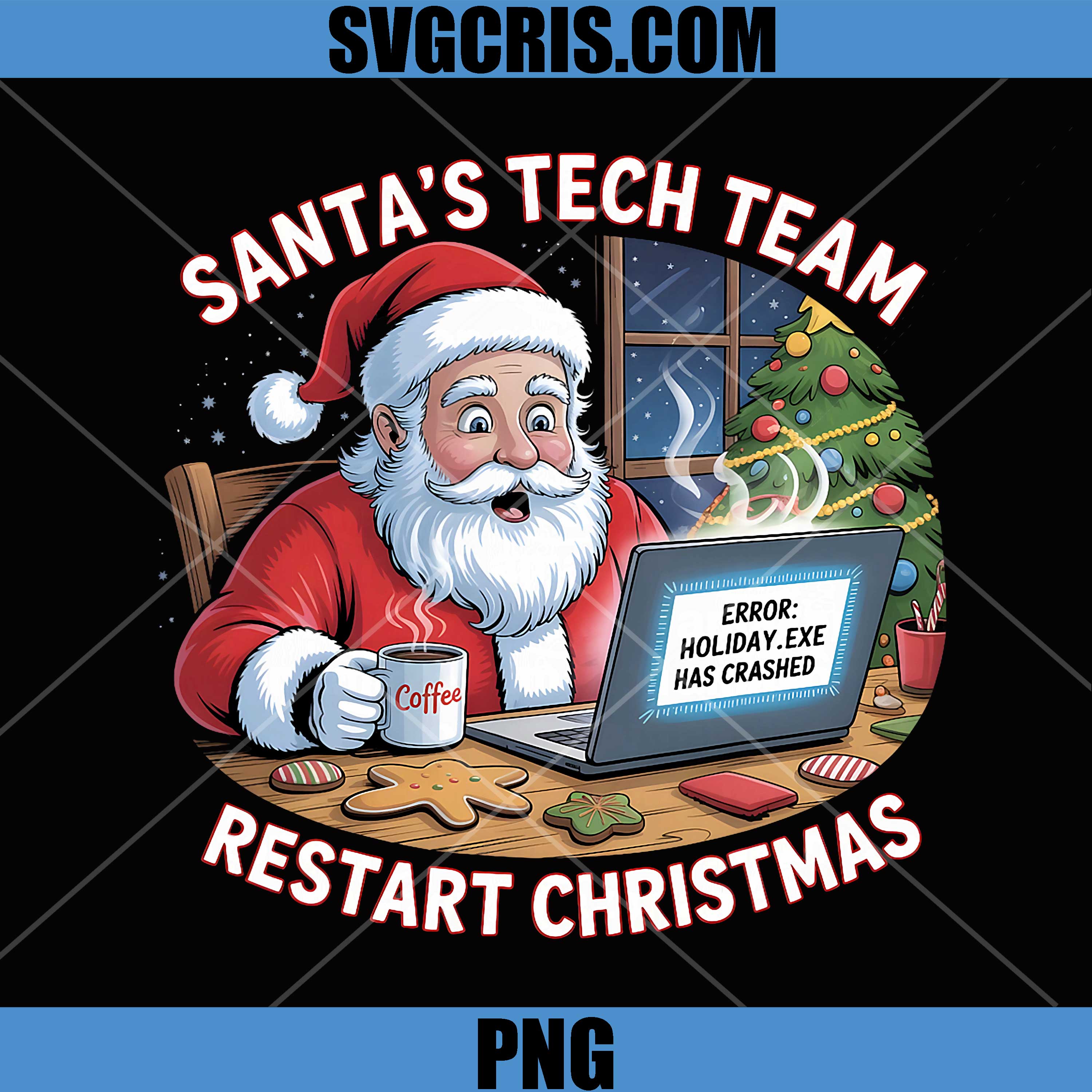 Santa’s Tech Team Restart Christmas PNG, Holiday Exe Has Crashed Santa PNG