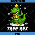 Tree Rex Christmas Dinosaur With Lights PNG, Cute T Rex Holiday Tree PNG