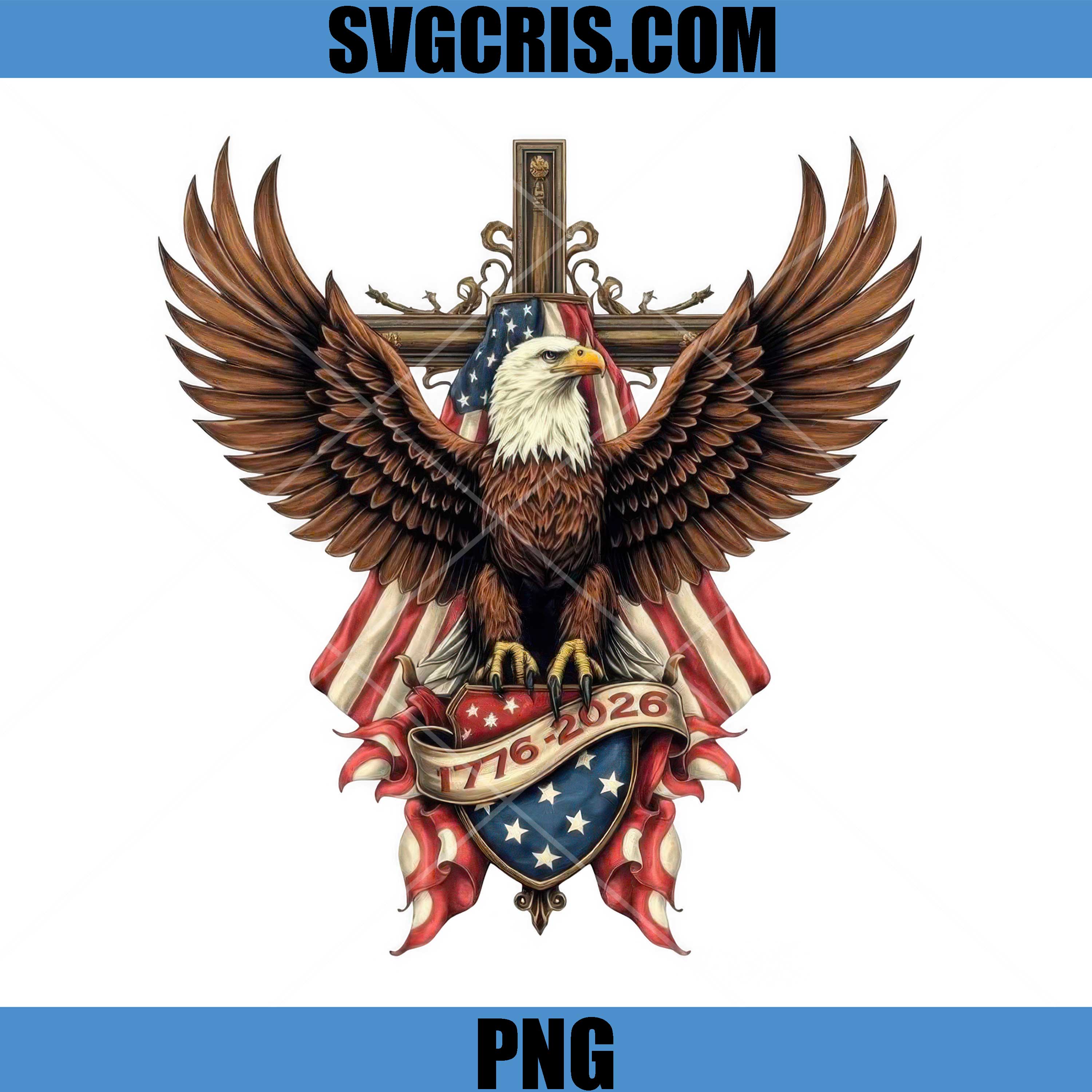 American Eagle Cross Flag 1776 2026 PNG, Patriotic USA Eagle PNG