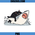 Black Cat Riding Shark PNG, Funny Cat Shark Meme PNG